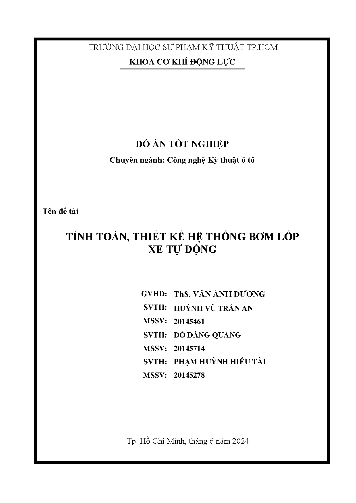 Đồ án tốt nghiệp - Tính toán, thiết kế hệ thống bơm lốp xe tự động