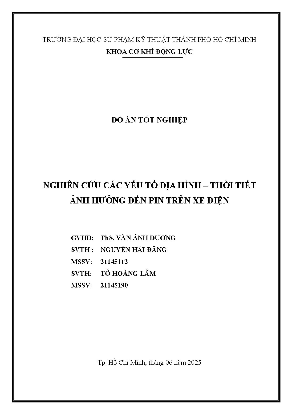 Đồ án tốt nghiệp - Nghiên cứu các yếu tố địa hình - thời tiết ảnh hưởng đến pin trên xe điện
