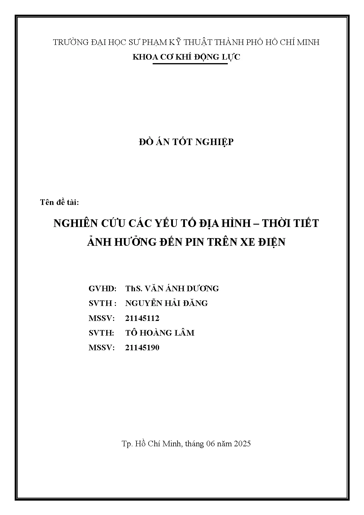 Đồ án tốt nghiệp - Nghiên cứu các yếu tố địa hình - thời tiết ảnh hưởng đến pin trên xe điện - Trang 2