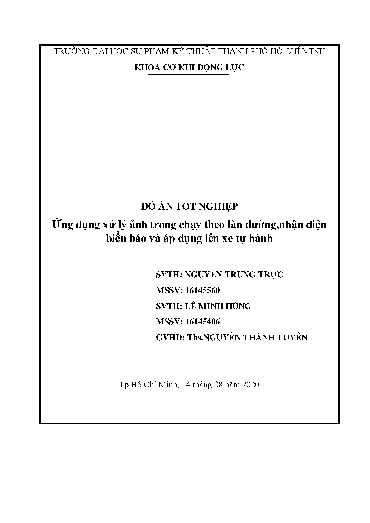 Đồ án tốt nghiệp - Ứng dụng xử lý ảnh trong chạy theo làn đường, nhận diện biển báo và áp dụng LXTH