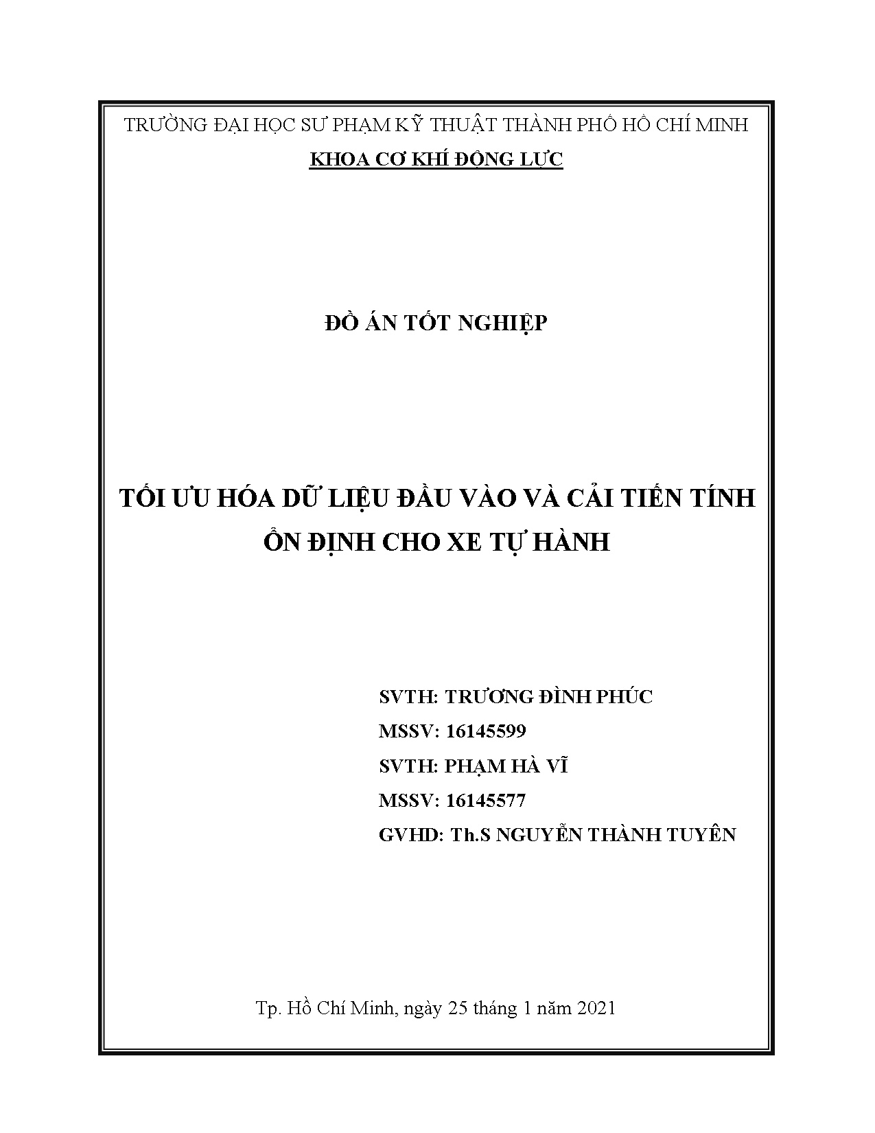 Đồ án tốt nghiệp - Tối ưu hóa dữ liệu đầu vào và cải tiến tính ổn định cho xe tự hành: Đồ ÁTNNCNKTÔT