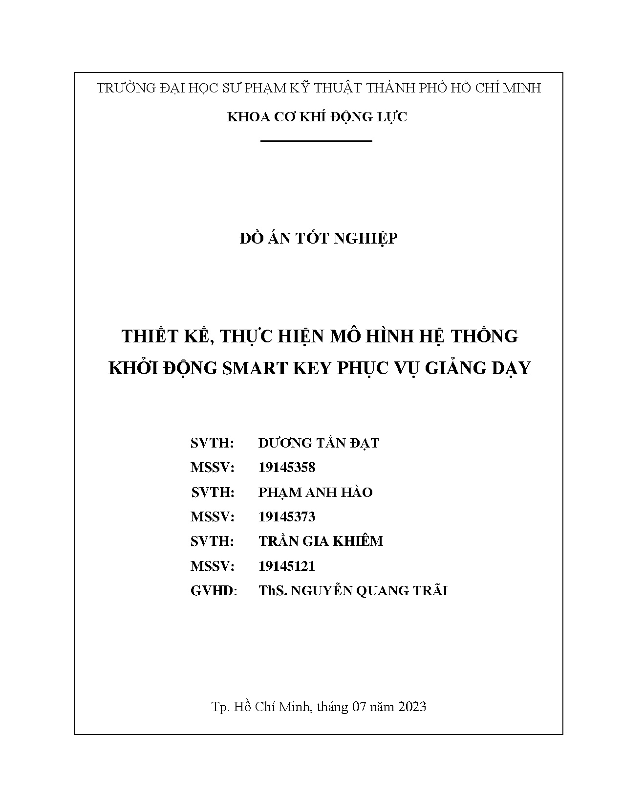 Đồ án tốt nghiệp - Thiết kế, thực hiện mô hình hệ thống khởi động Smart Key phục vụ giảng dạy