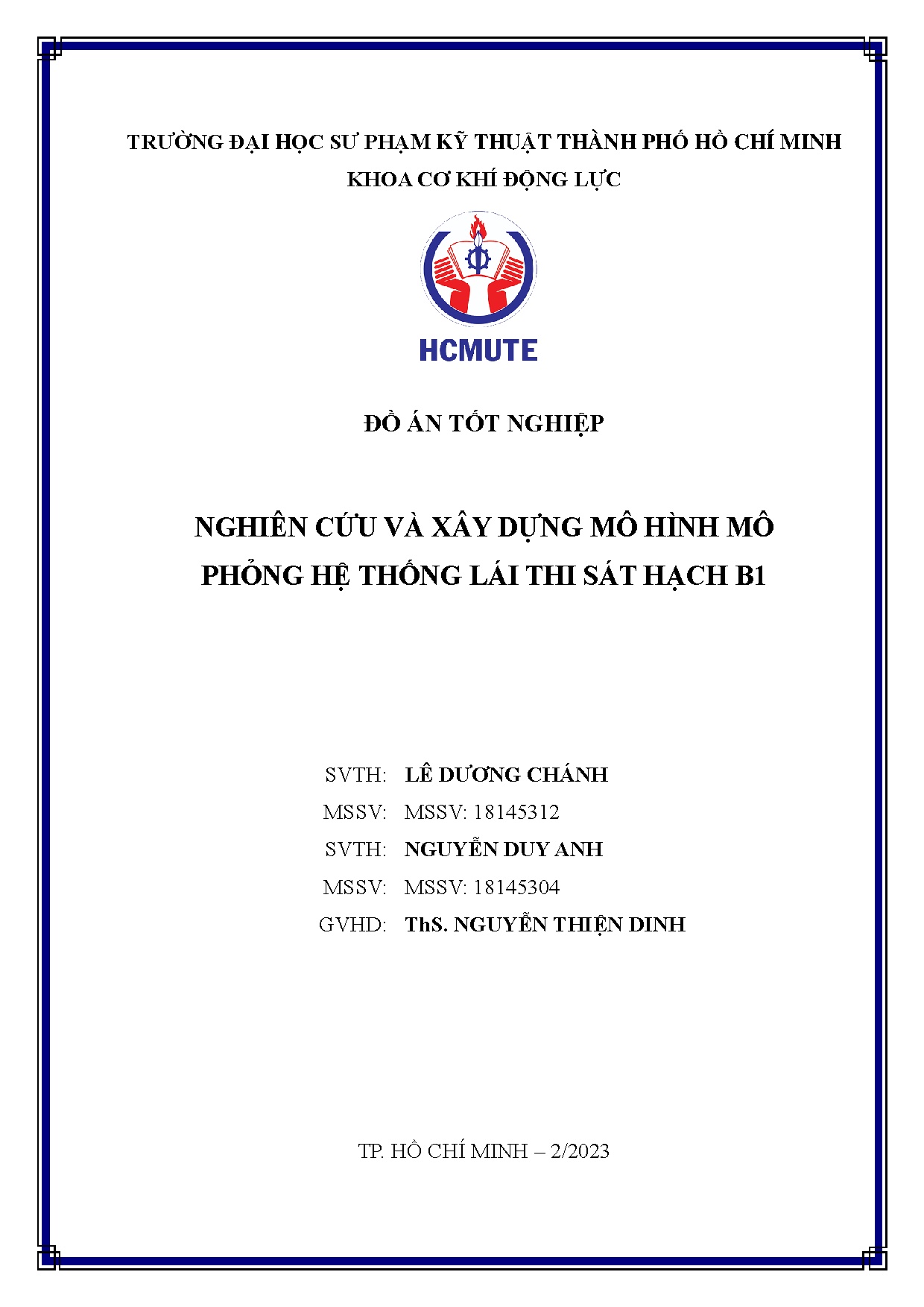 Đồ án tốt nghiệp - Nghiên cứu và xây dựng mô hình mô phỏng hệ thống lái thi sát hạch B1