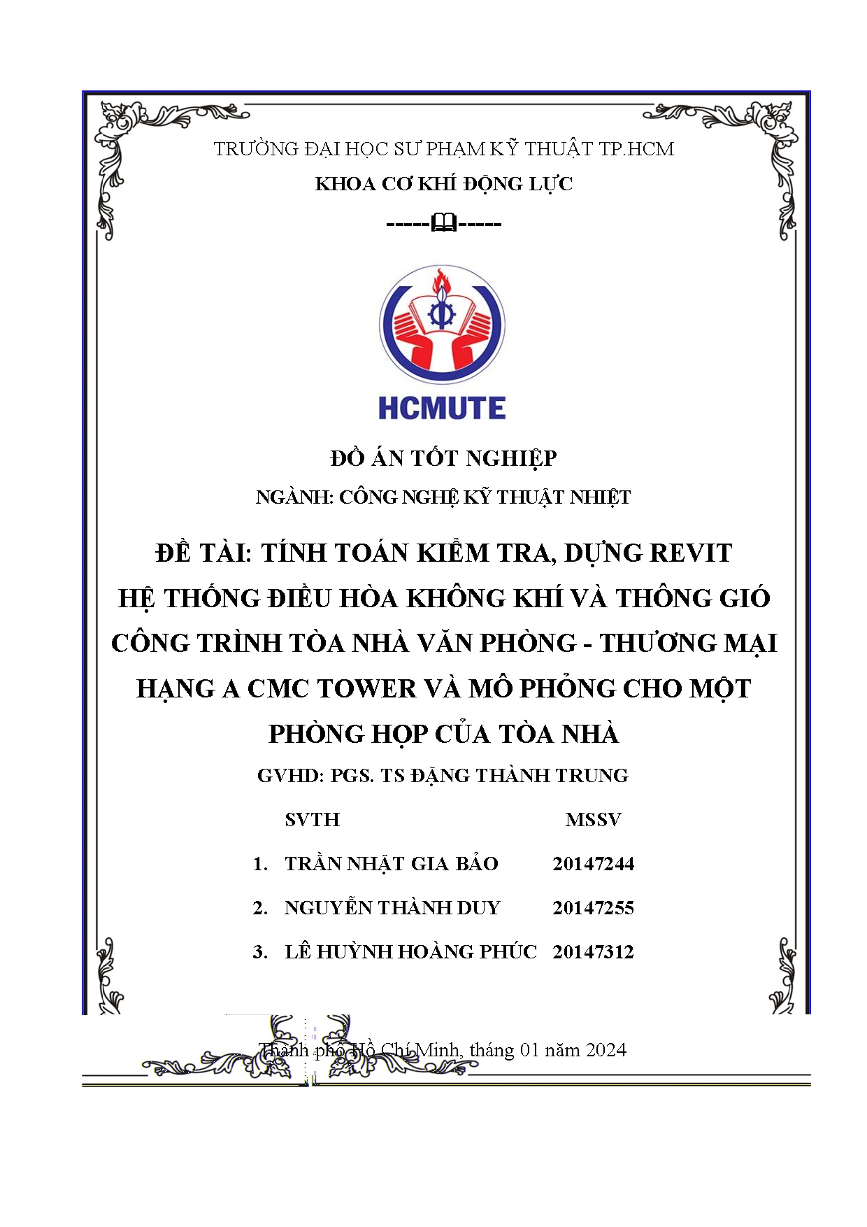 Đồ án tốt nghiệp - Tính toán kiểm tra, dựng revit hệ thống điều hòa KKVTGCTTNVP - TMHACTVMPCMPHCTN