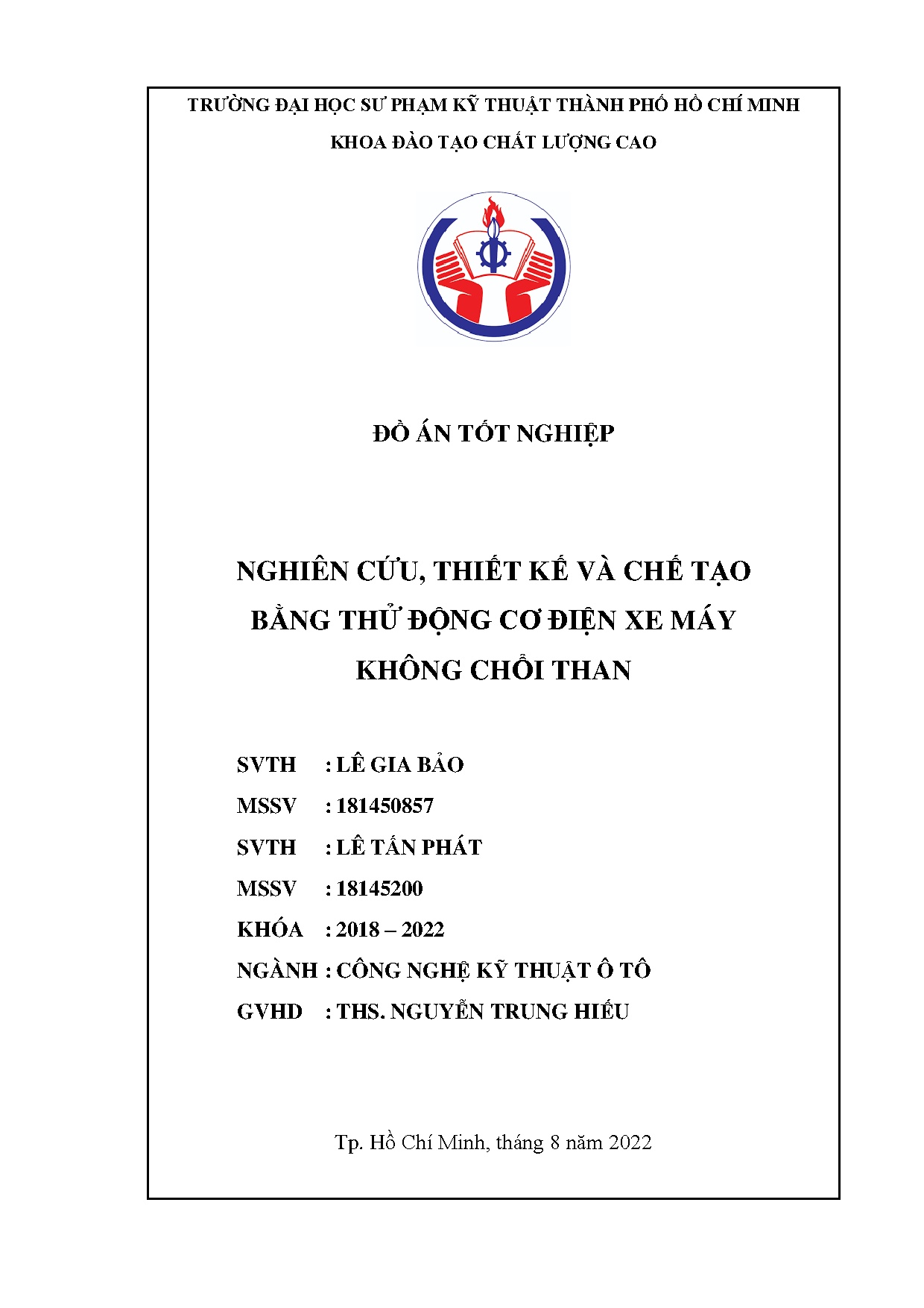 Đồ án tốt nghiệp - Nghiên cứu, thiết kế và chế tạo bằng thử động cơ điện xe máy không chổi than