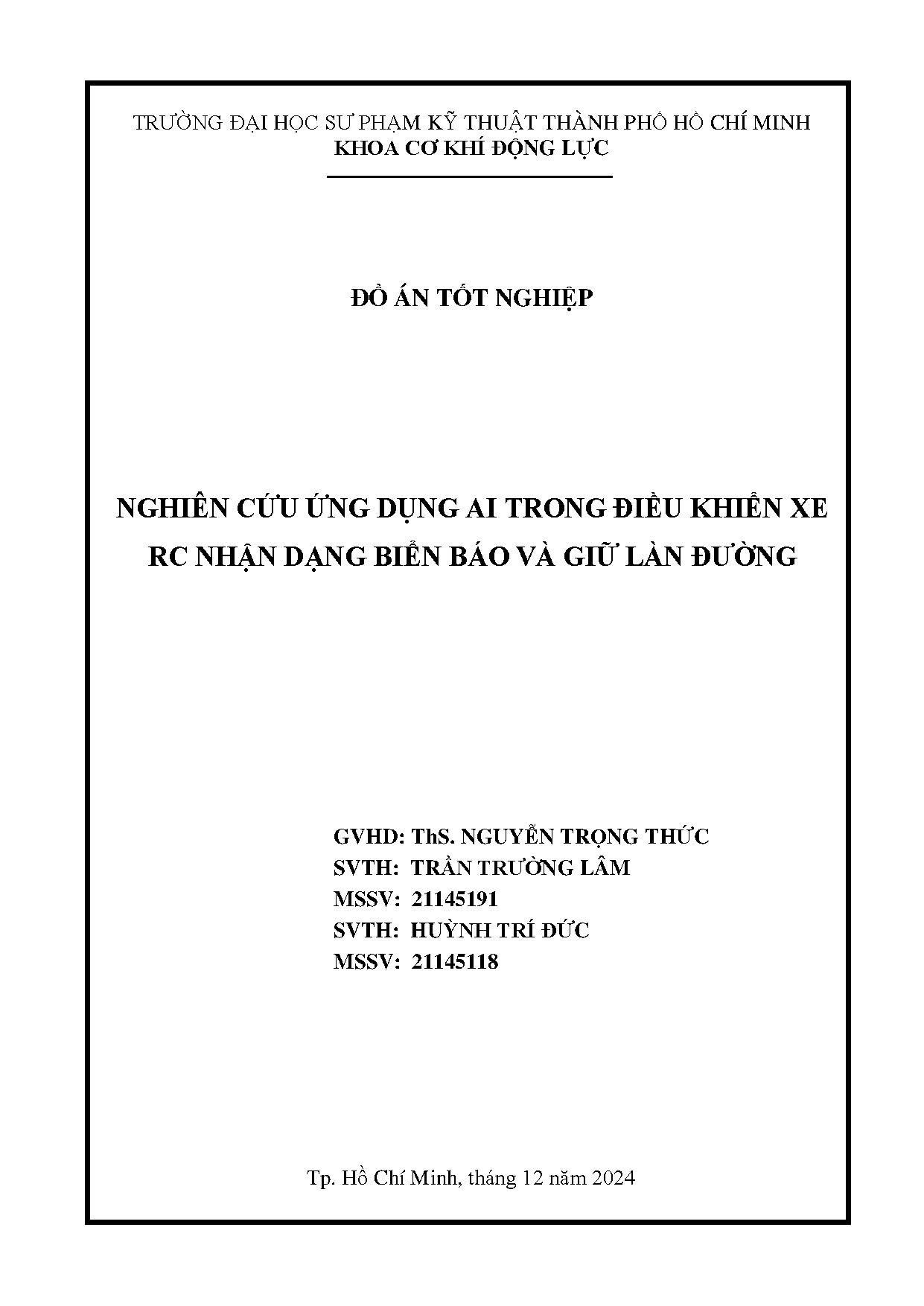 Đồ án tốt nghiệp - Nghiên cứu ứng dụng AI trong điều khiển xe RC nhận dạng biển báo và giữ làn đường