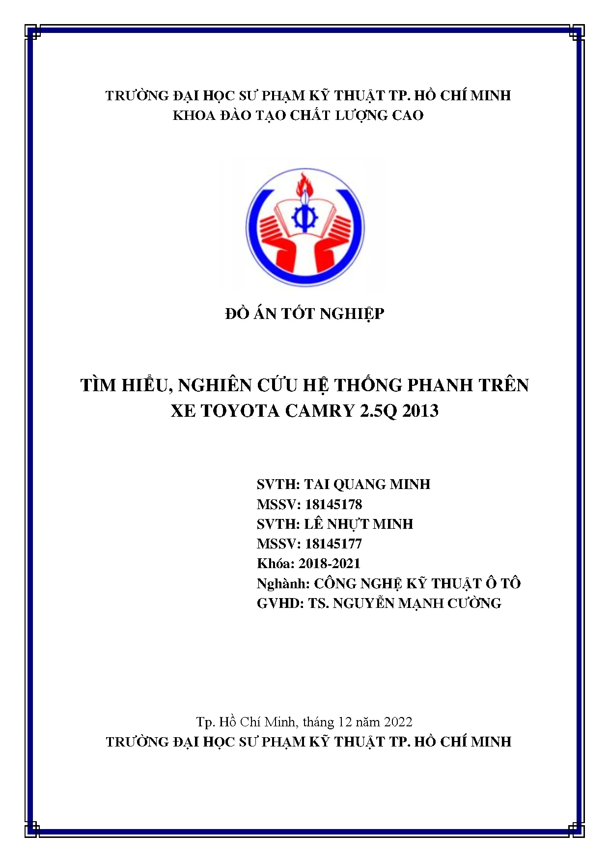 Đồ án tốt nghiệp - Tìm hiểu, nghiên cứu hệ thống phanh trên xe Toyota Camry 2.5Q 2013
