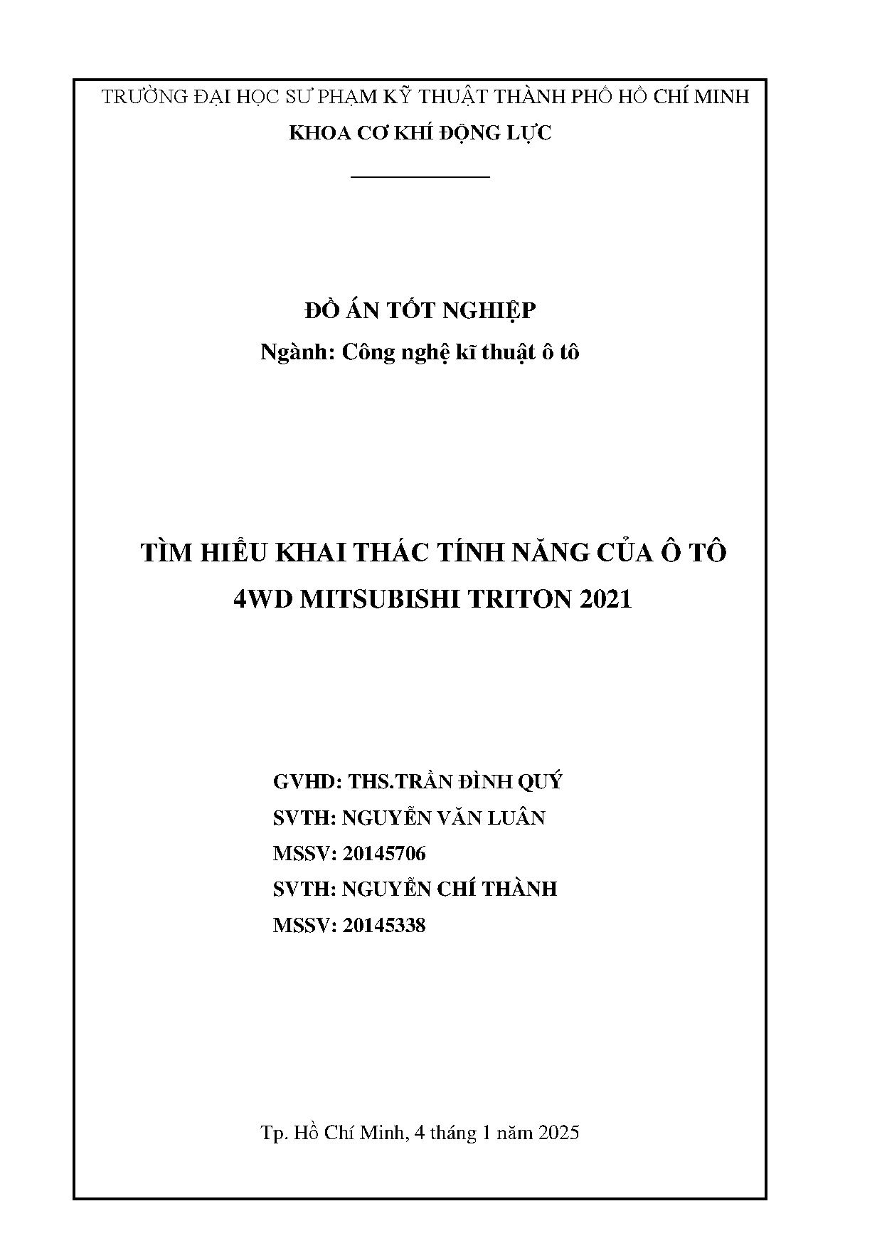 Đồ án tốt nghiệp - Tìm hiểu khai thác tính năng của ô tô 4WD Mitsubishi Triton 2021