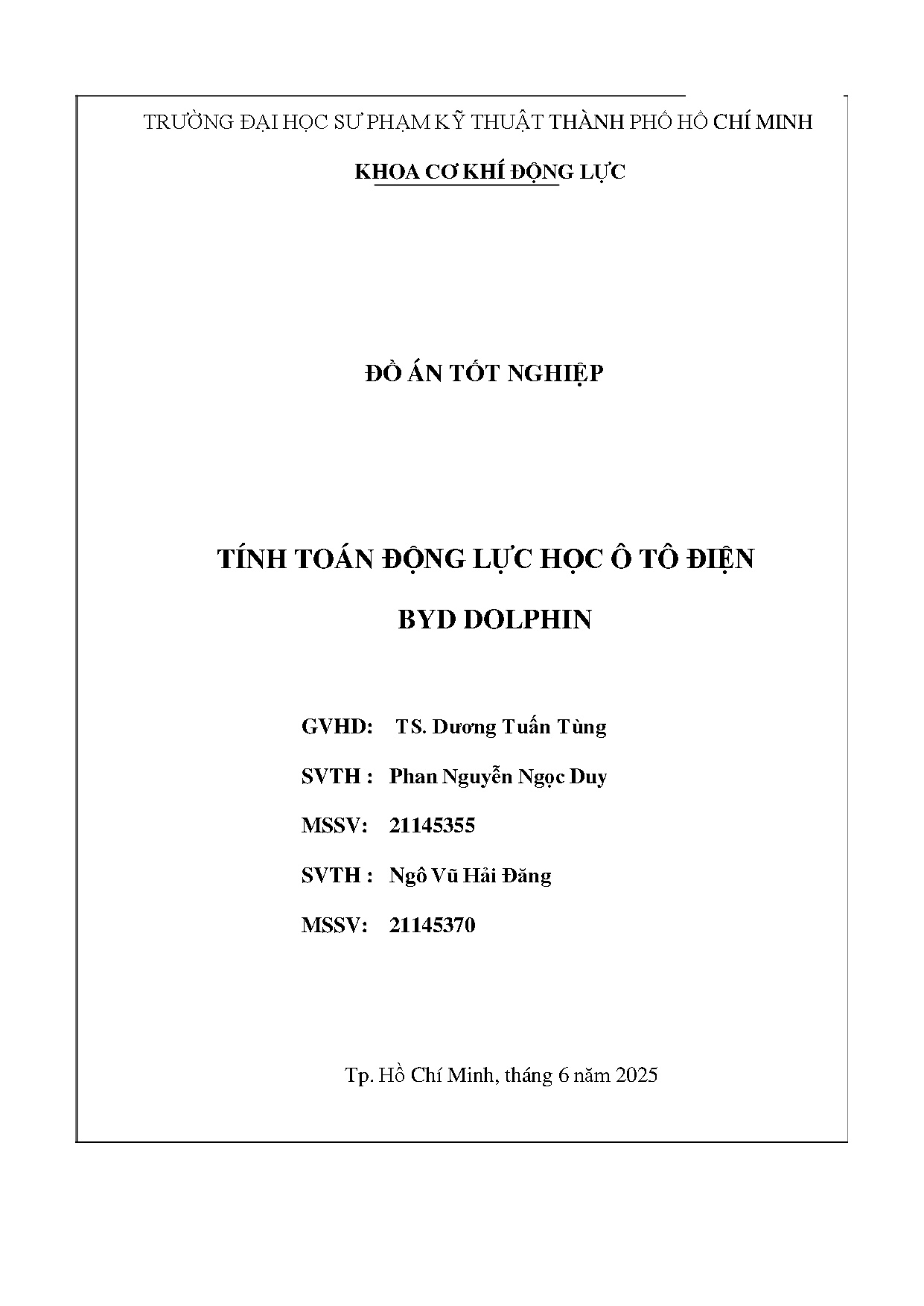 Đồ án tốt nghiệp - Tính toán động lực học ô tô điện BYD Dolphin