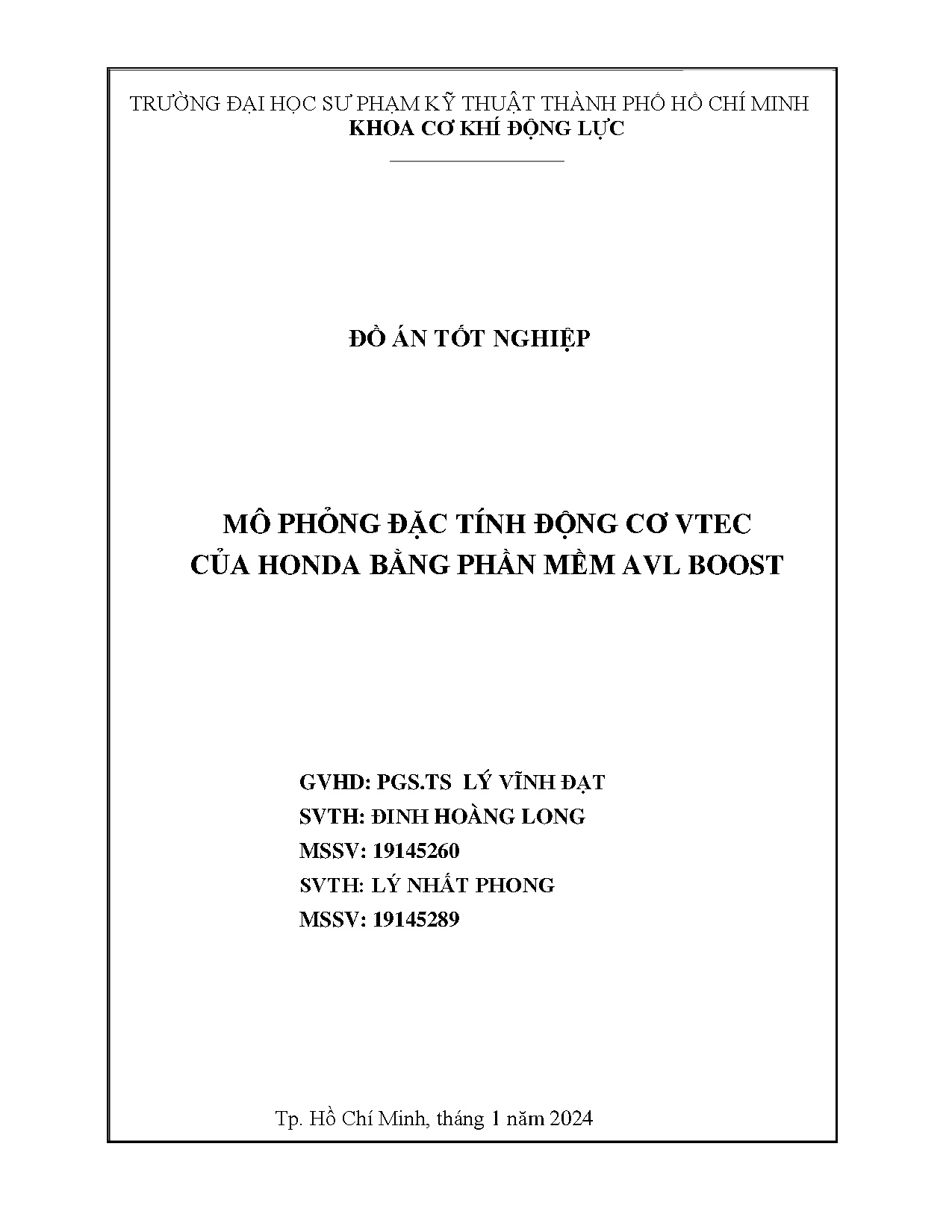 Đồ án tốt nghiệp - Mô phỏng đặc tính động cơ VTEC của Honda bằng phần mềm AVL Boost