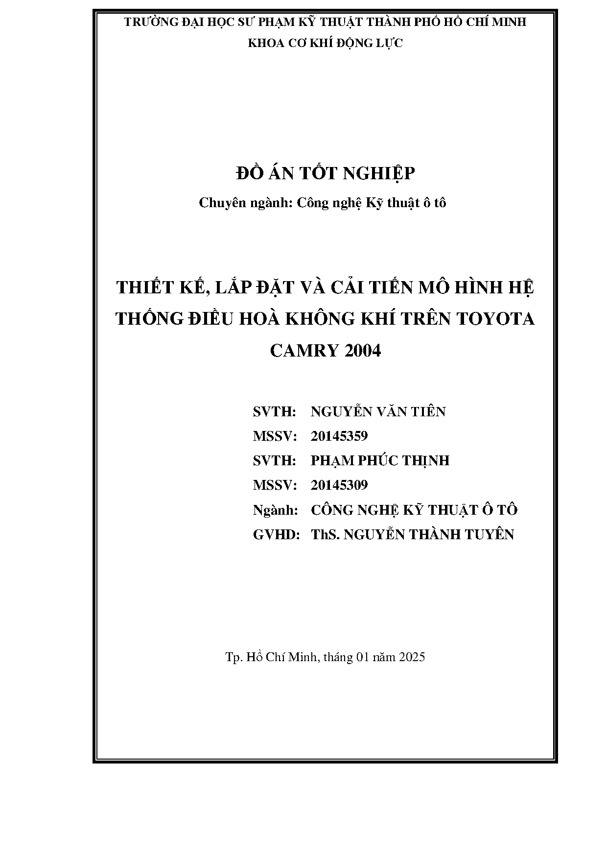 Đồ án tốt nghiệp - Thiết kế, lắp đặt và cải tiến mô hình hệ thống điều hòa không khí trên Toyota C 2