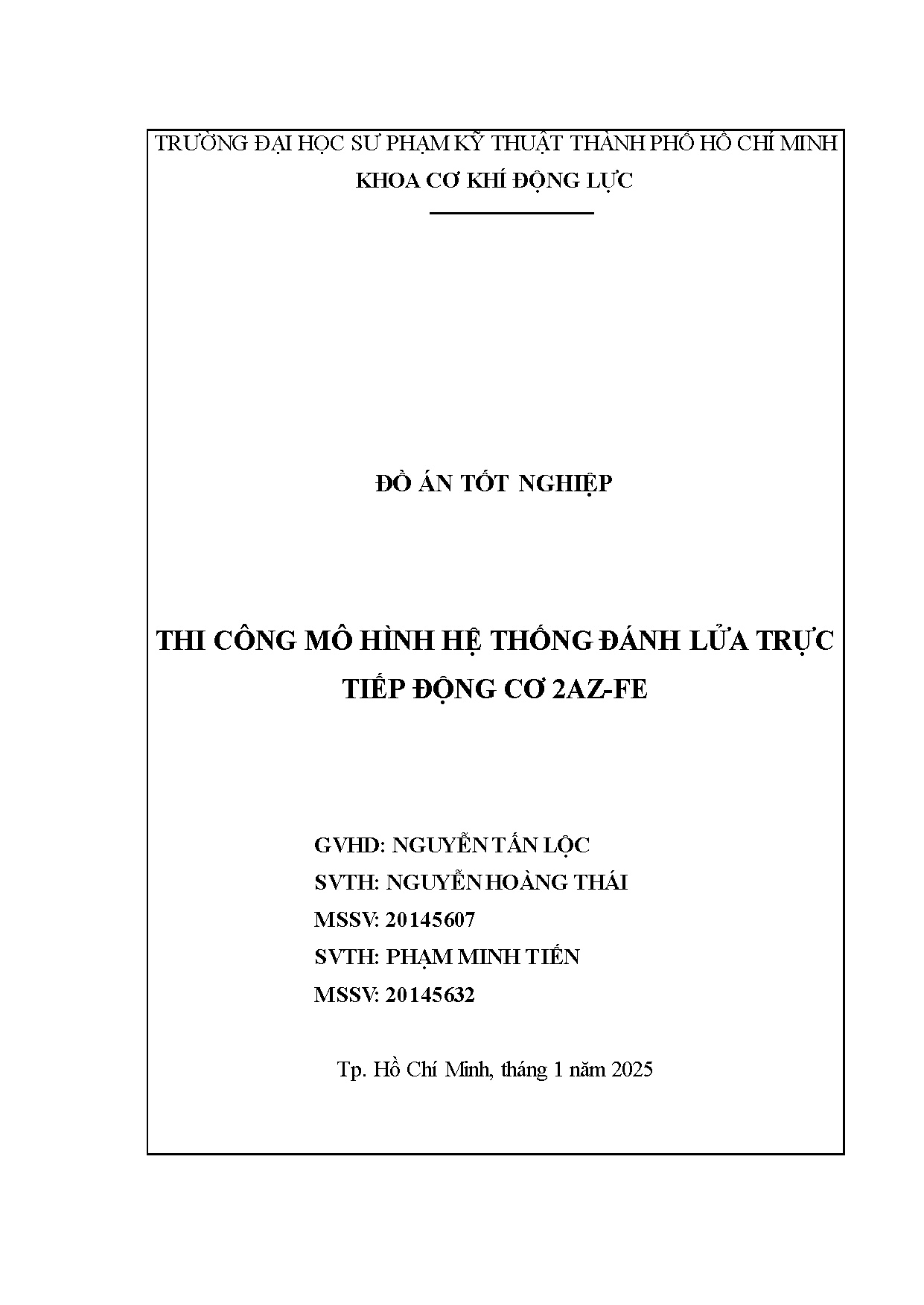 Đồ án tốt nghiệp - Thi công mô hình hệ thống đánh lửa trực tiếp động cơ 2AZ-FE