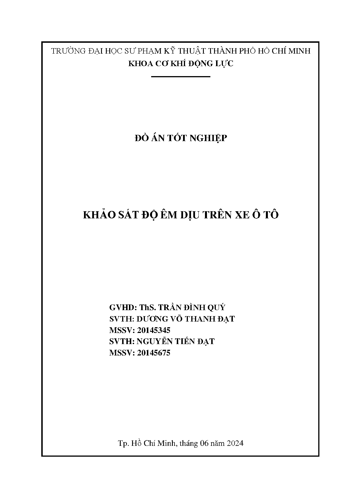 Đồ án tốt nghiệp - Khảo sát độ êm dịu trên xe ô tô