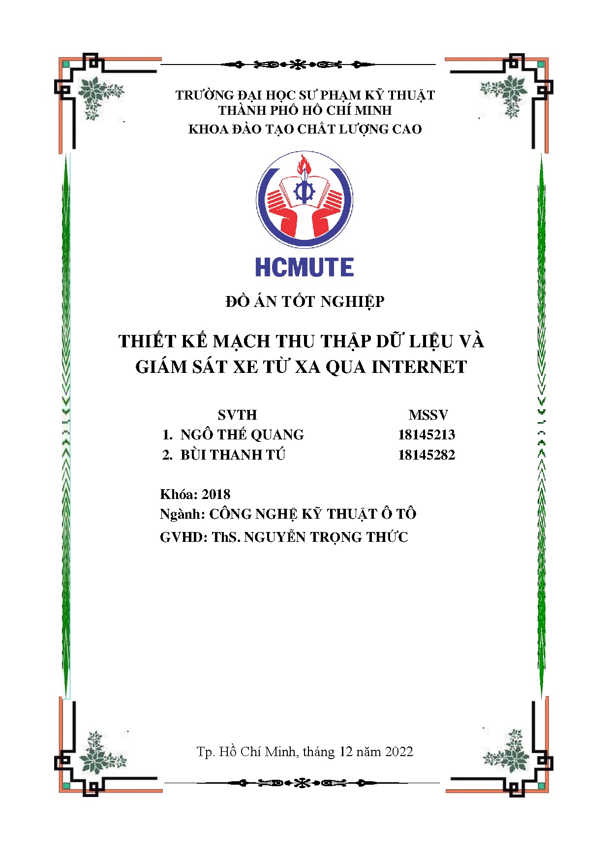 Đồ án tốt nghiệp - Thiết kế mạch thu thập dữ liệu và giám sát xe từ xa qua internet