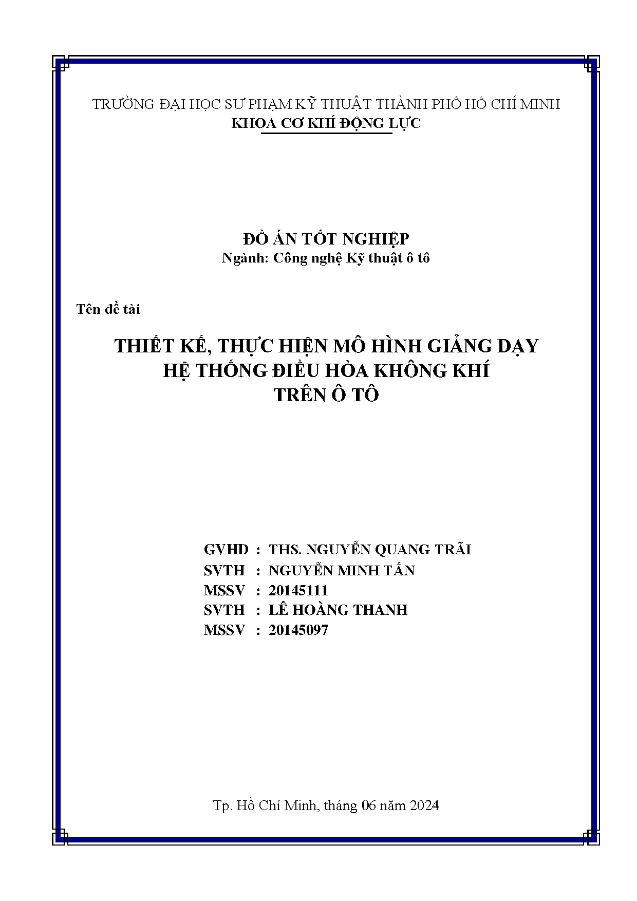 Đồ án tốt nghiệp - Thiết kế, thực hiện mô hình giảng dạy hệ thống điều hòa không khí trên ô t