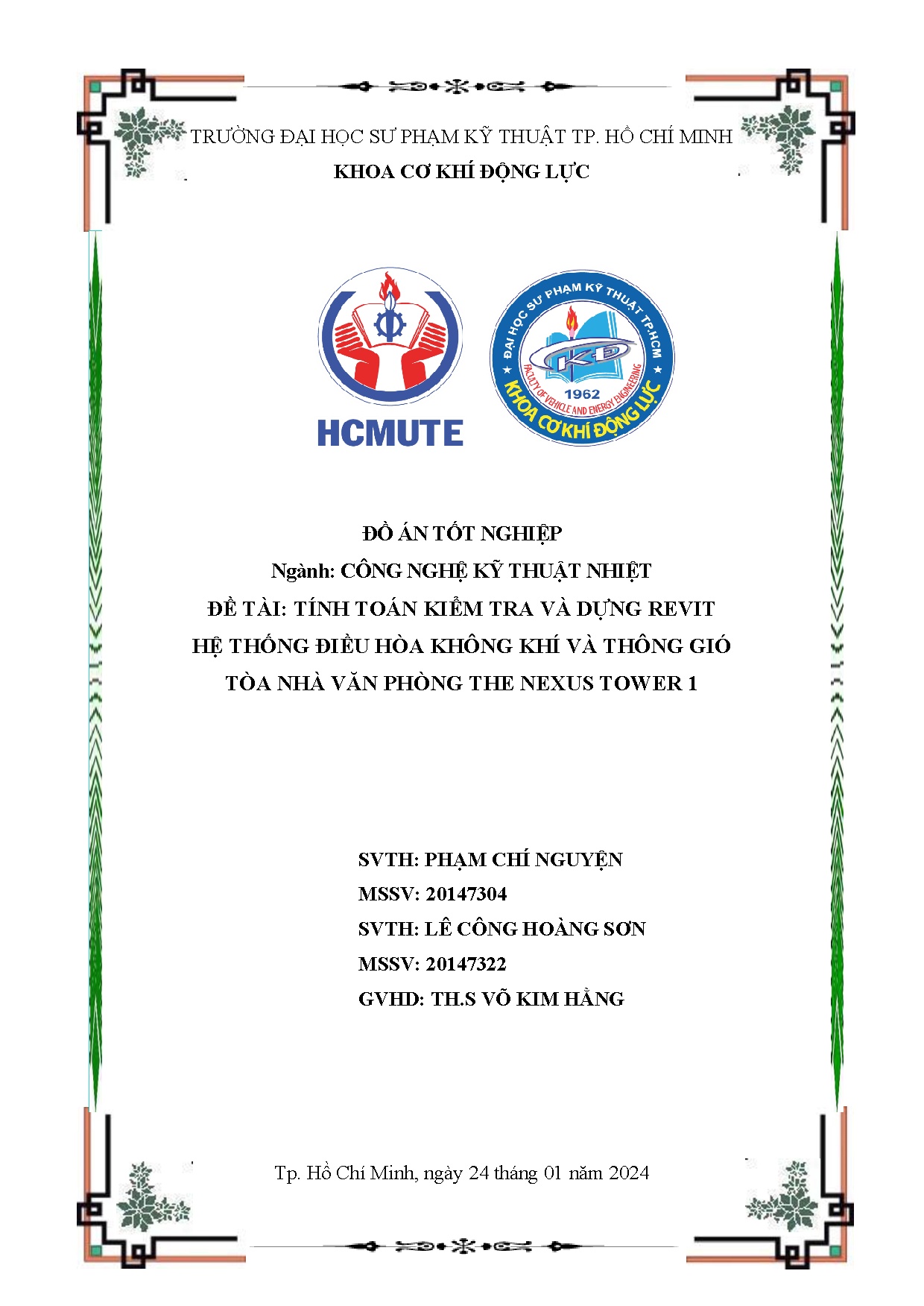 Đồ án tốt nghiệp - Tính toán kiểm tra và dựng Revit hệ thống điều hòa không khí và thông GTNVPTNT 1