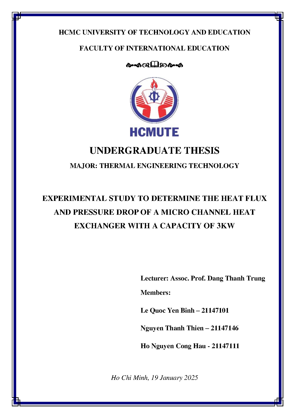 Đồ án tốt nghiệp - Experimental study to determine the heat flux and pressure  of a MCHEW a CO 3