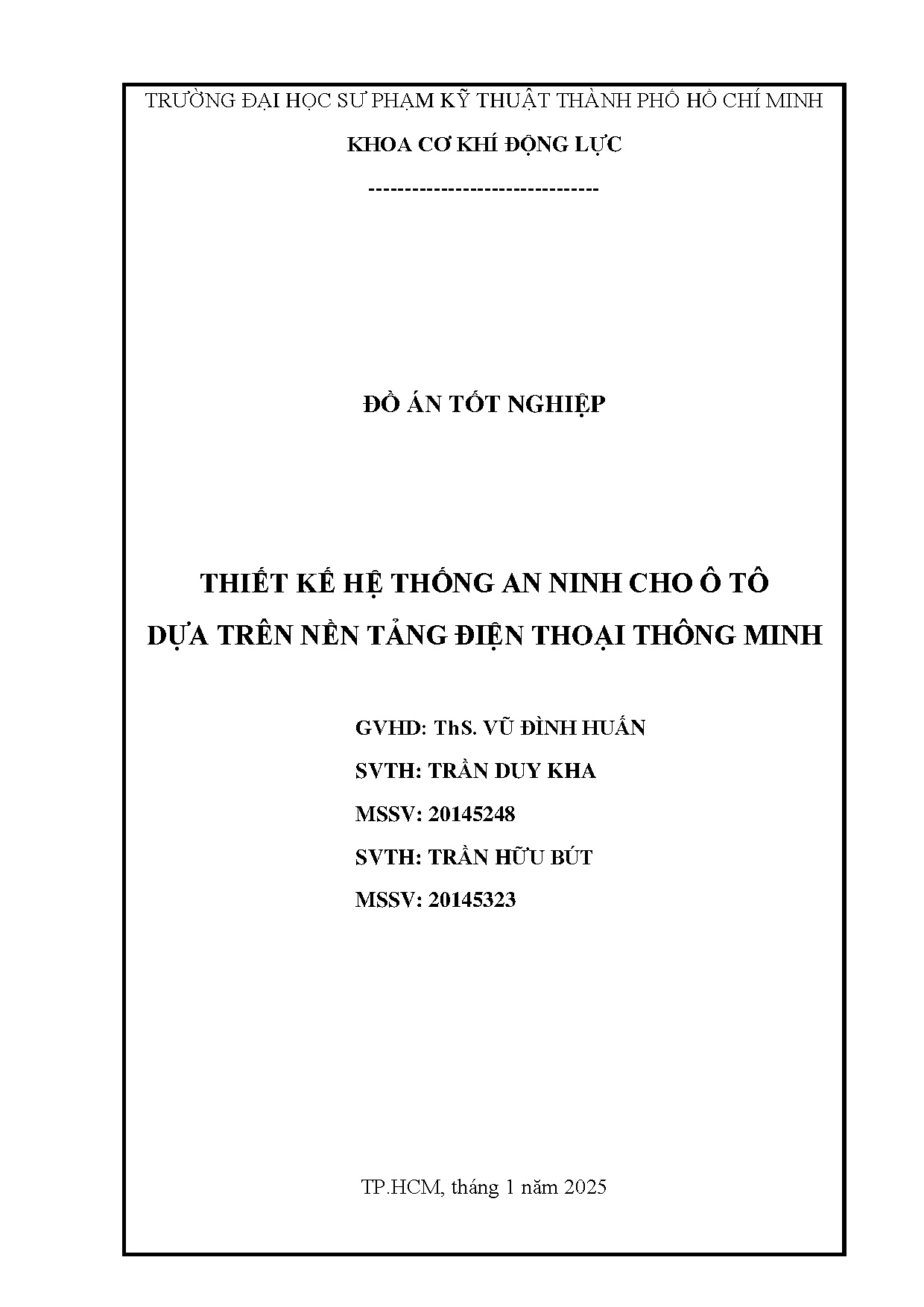 Đồ án tốt nghiệp - Thiết kế hệ thống an ninh cho ô tô dựa trên nền tảng điện thoại thông minh
