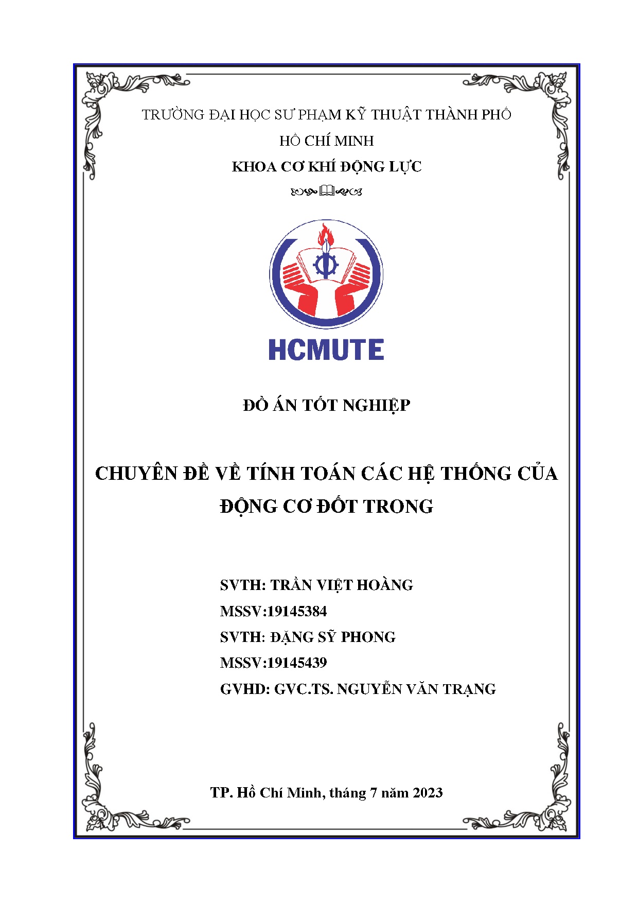 Đồ án tốt nghiệp - Chuyên đề về tính toán các hệ thống của động cơ đốt trong