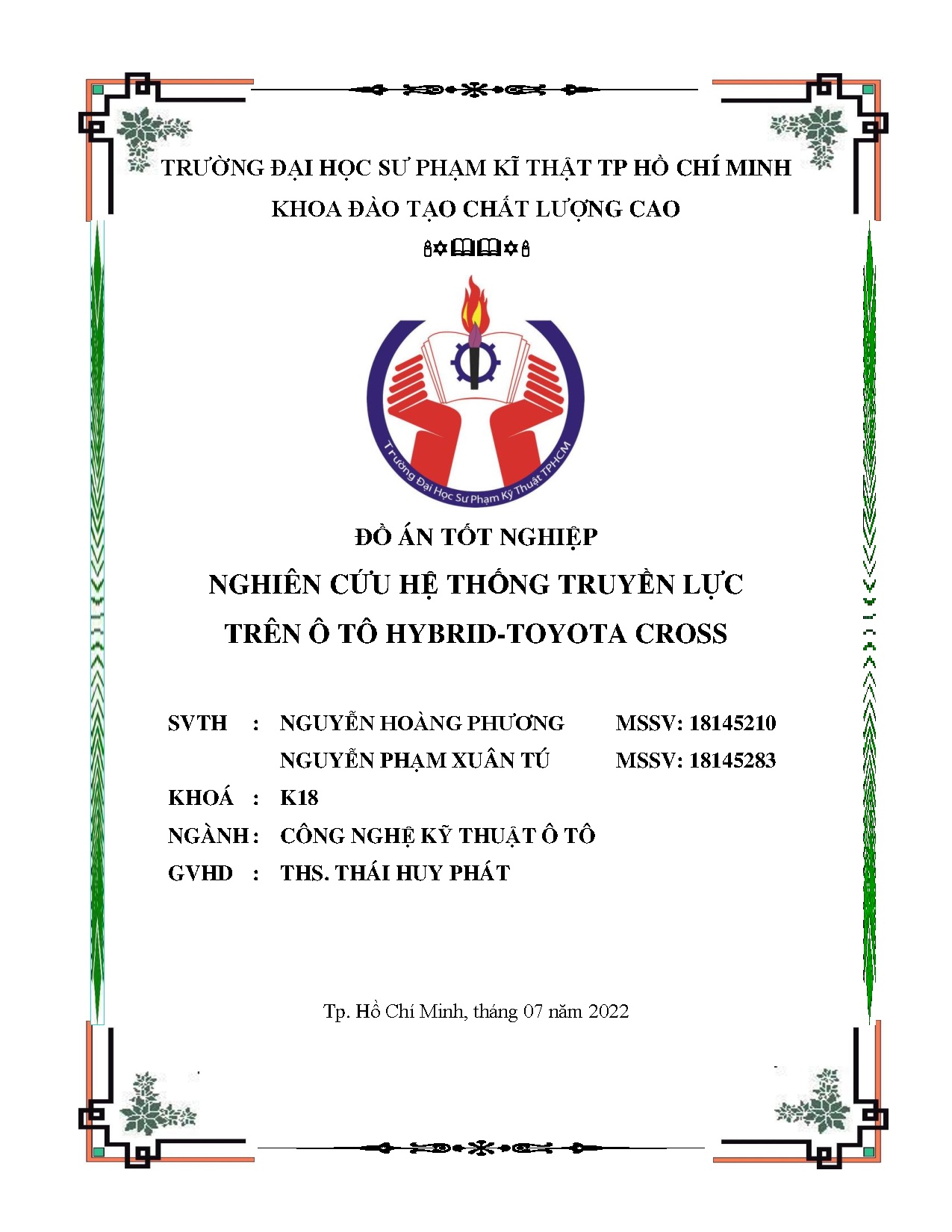 Đồ án tốt nghiệp - Nghiên cứu hệ thống truyền lực trên ô tô Hybrid-Toyota Cross