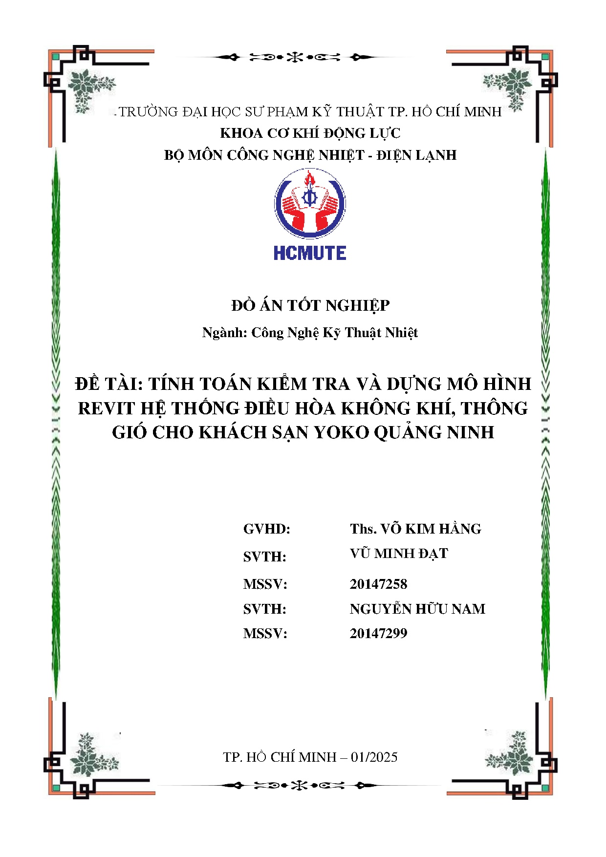 Đồ án tốt nghiệp - Tính toán kiểm tra và dựng mô hình revit hệ thống điều hoà không khí, TGCKSYQN