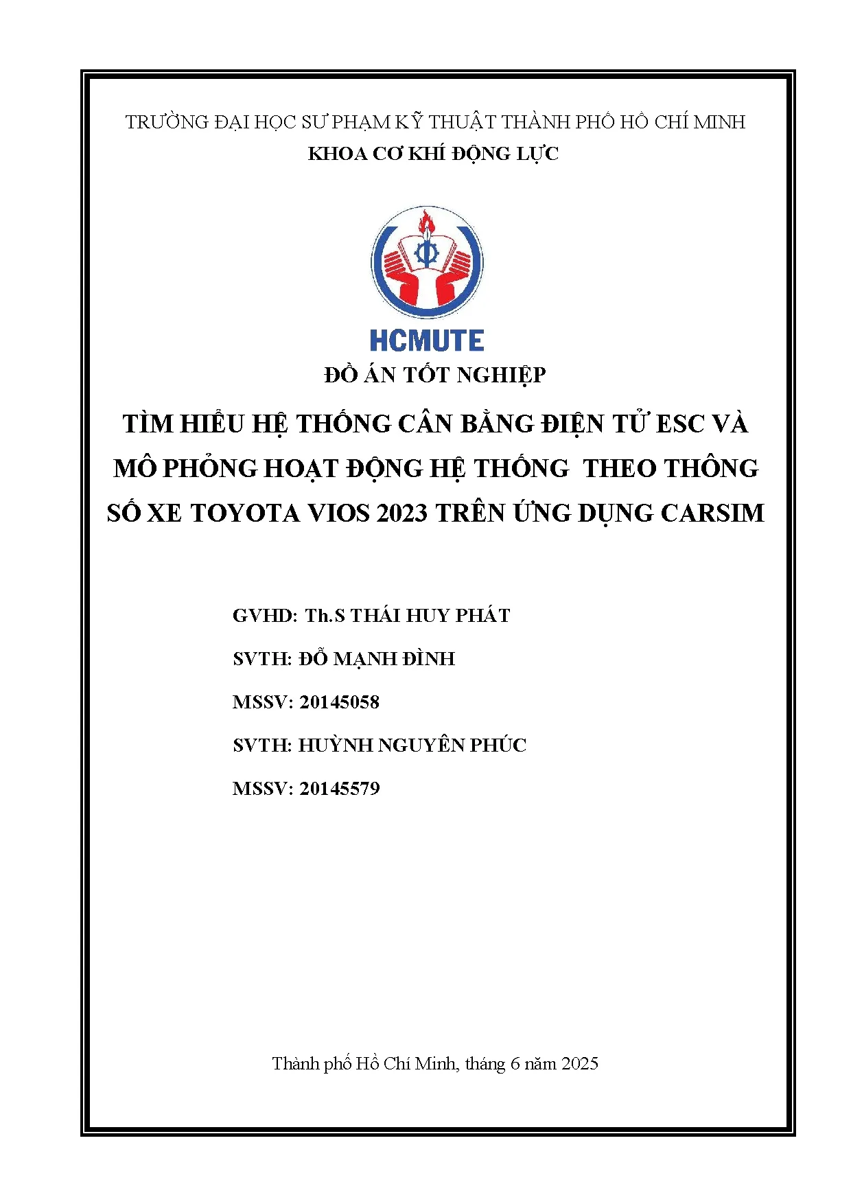 Đồ án tốt nghiệp - Tìm hiểu hệ thông cân bằng điện tử ESC và mô phỏng hoạt động hệ TTTSXTV 2 TỨDC