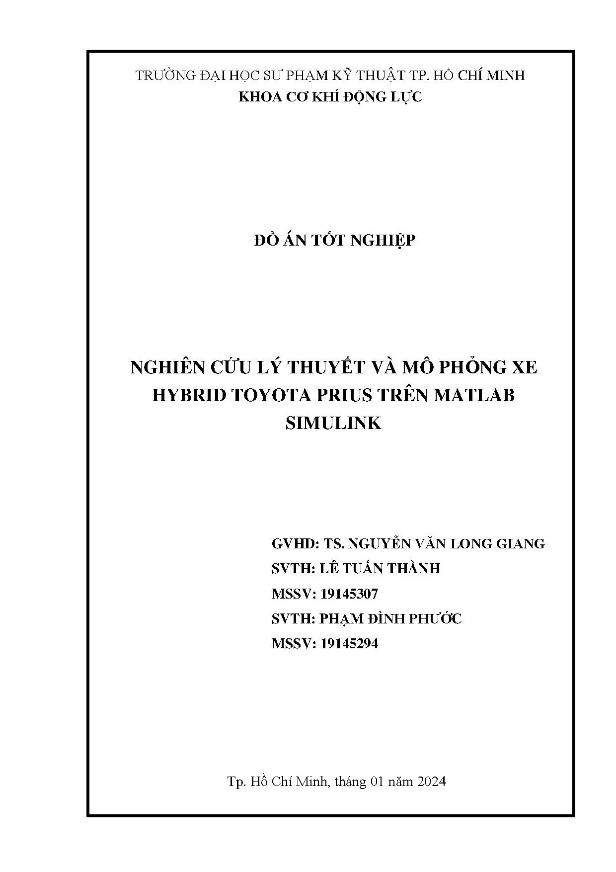 Đồ án tốt nghiệp - Nghiên cứu lý thuyết và mô phỏng xe Hybrid Toyota Prius trên Matlab Simulink