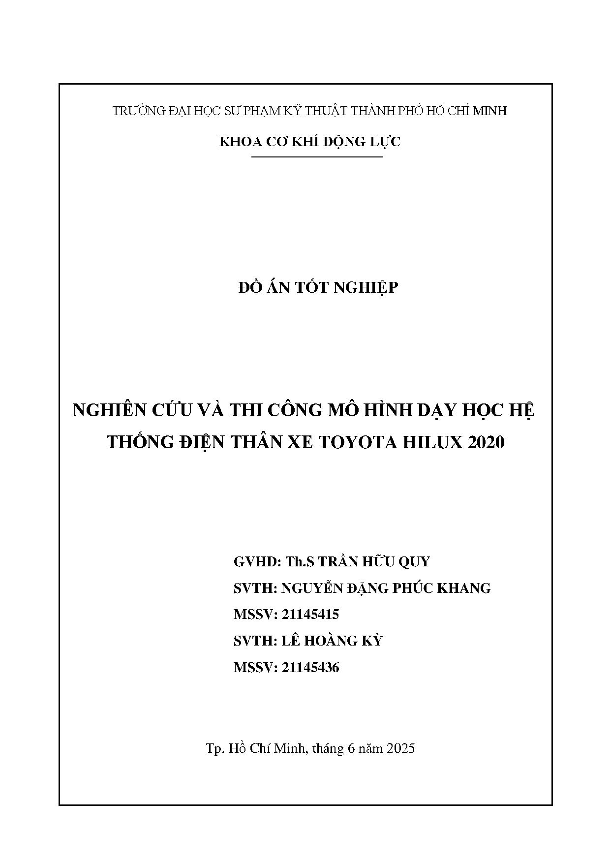 Đồ án tốt nghiệp - Nghiên cứu và thi công mô hình dạy học hệ thống điện thân xe Toyota Hilux 2020