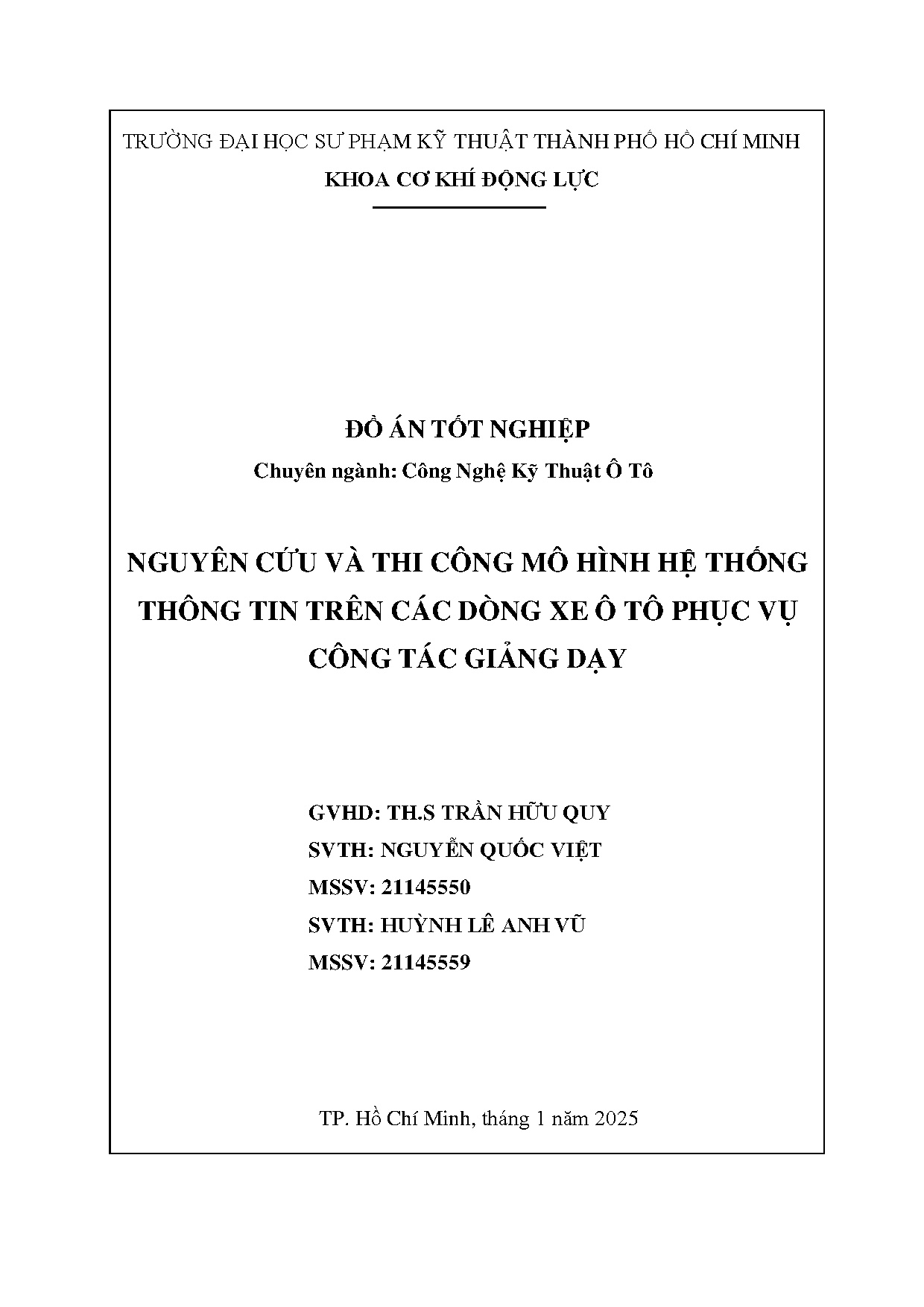 Đồ án tốt nghiệp - Nghiên cứu và thi công mô hình hệ thống thông tin trên các dòng xe ô tô PVCTGD