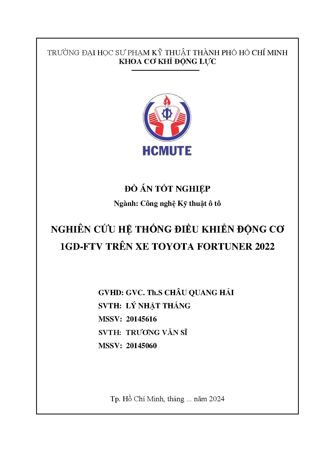 Đồ án tốt nghiệp - Nghiên cứu hệ thống điều khiển động cơ 1GD - FTV trên xe TOYOTA FORTUNER 2022