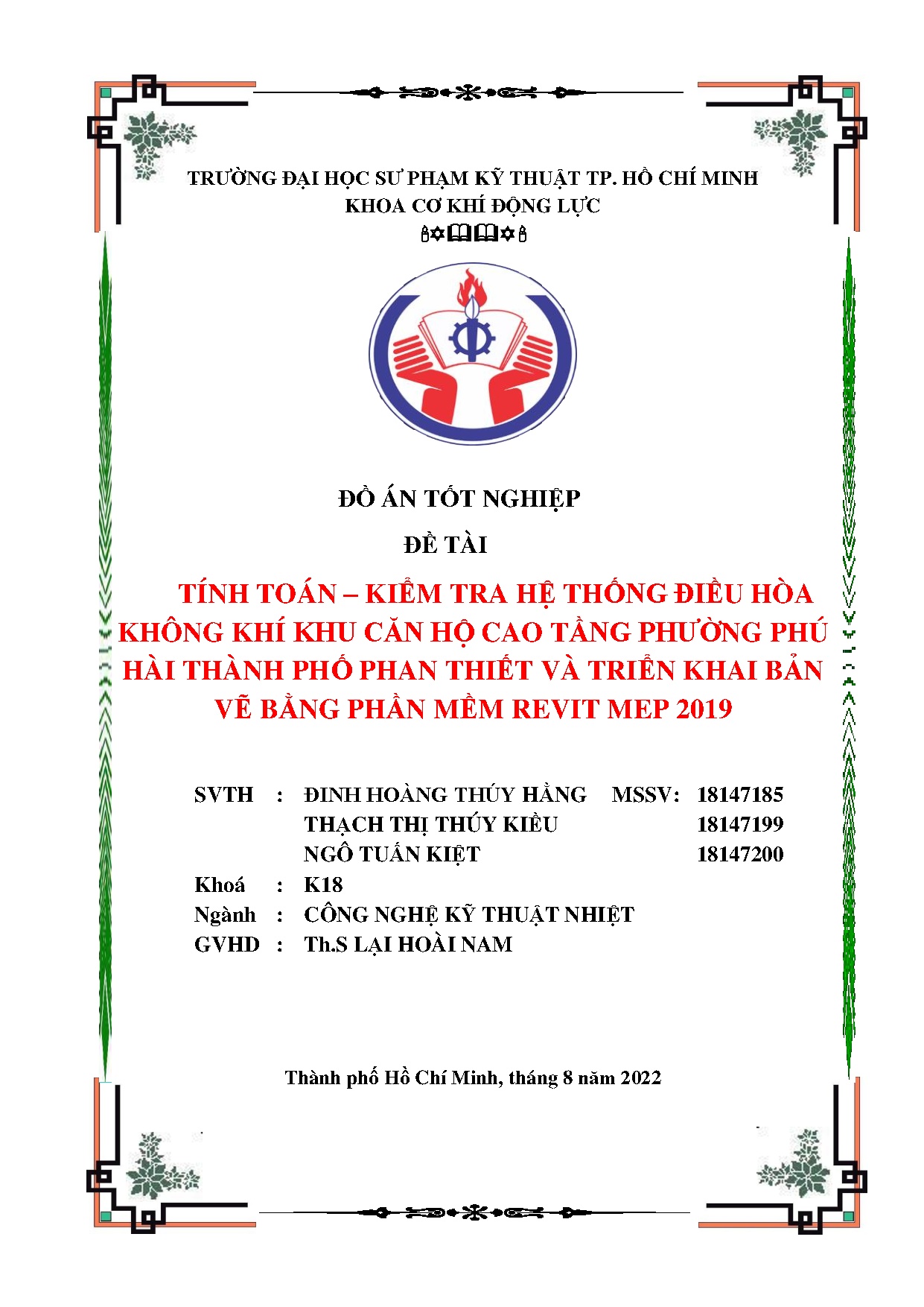 Đồ án tốt nghiệp - Tính toán - kiểm tra hệ thống điều hòa không khí Khu căn hộ CTPPHTPPTVTKBVBPMRM 2