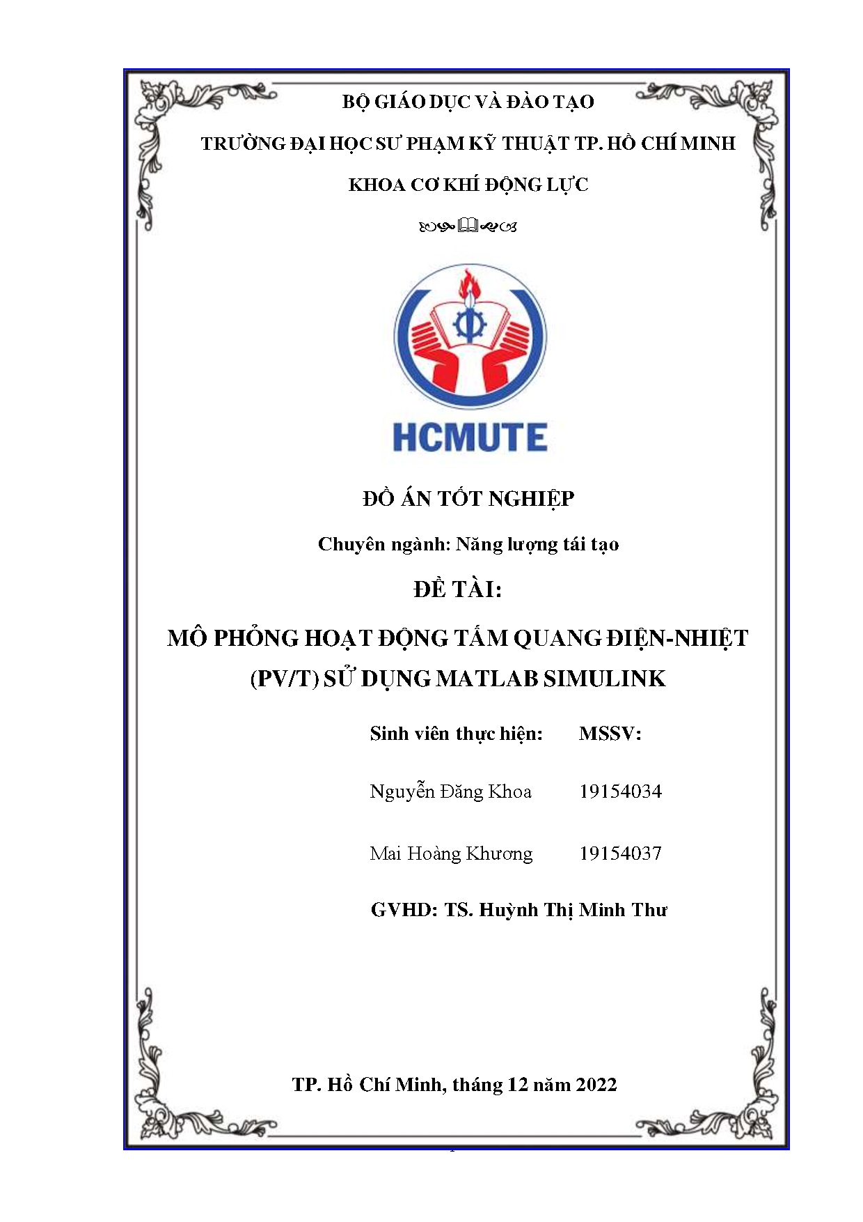 Đồ án tốt nghiệp - Mô phỏng hoạt động tấm quang điện - nhiệt (PV/T) sử dụng Matlab Simulink