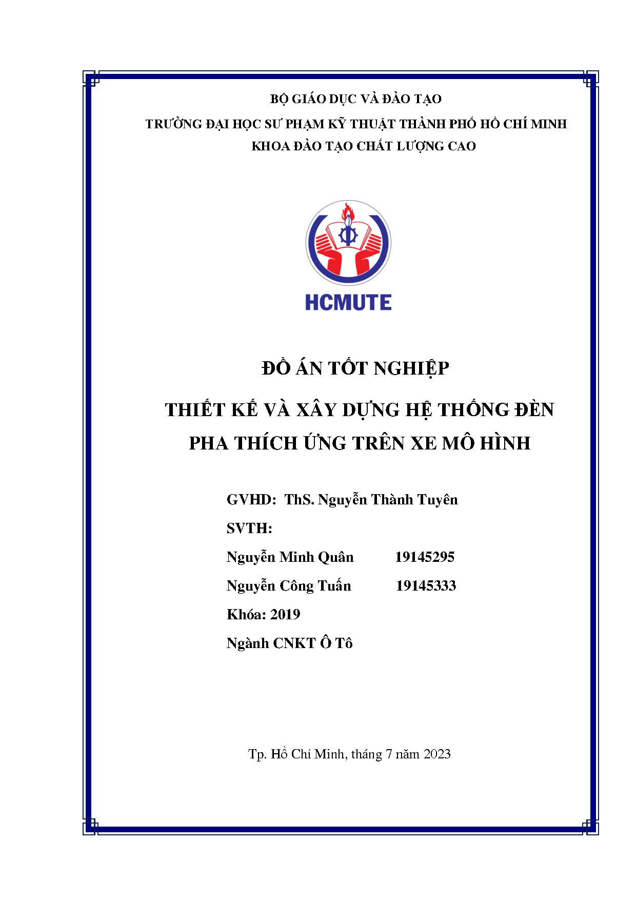 Đồ án tốt nghiệp - Thiết kế và xây dựng hệ thống đèn pha thích ứng trên xe mô hình