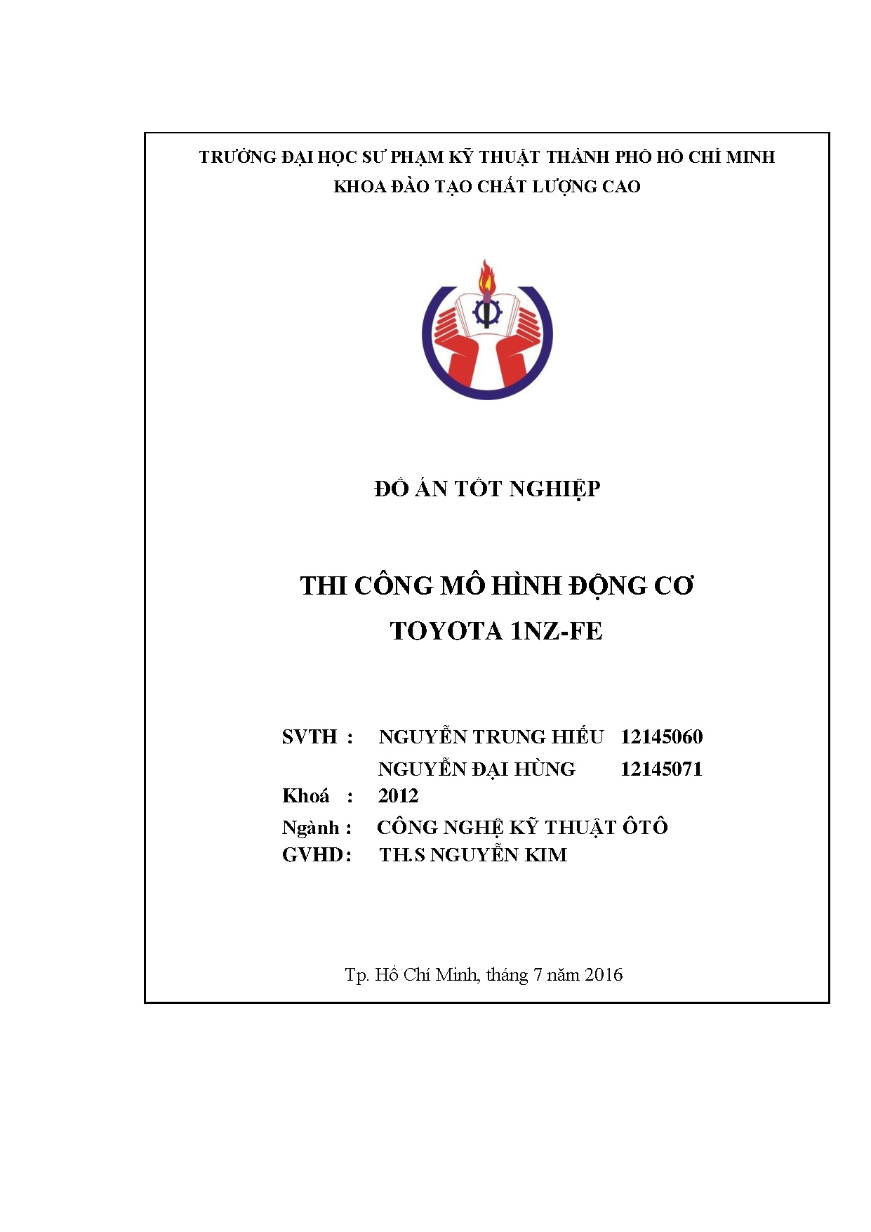 Đồ án tốt nghiệp - Thi công mô hình động cơ Toyota 1NZ-FE
