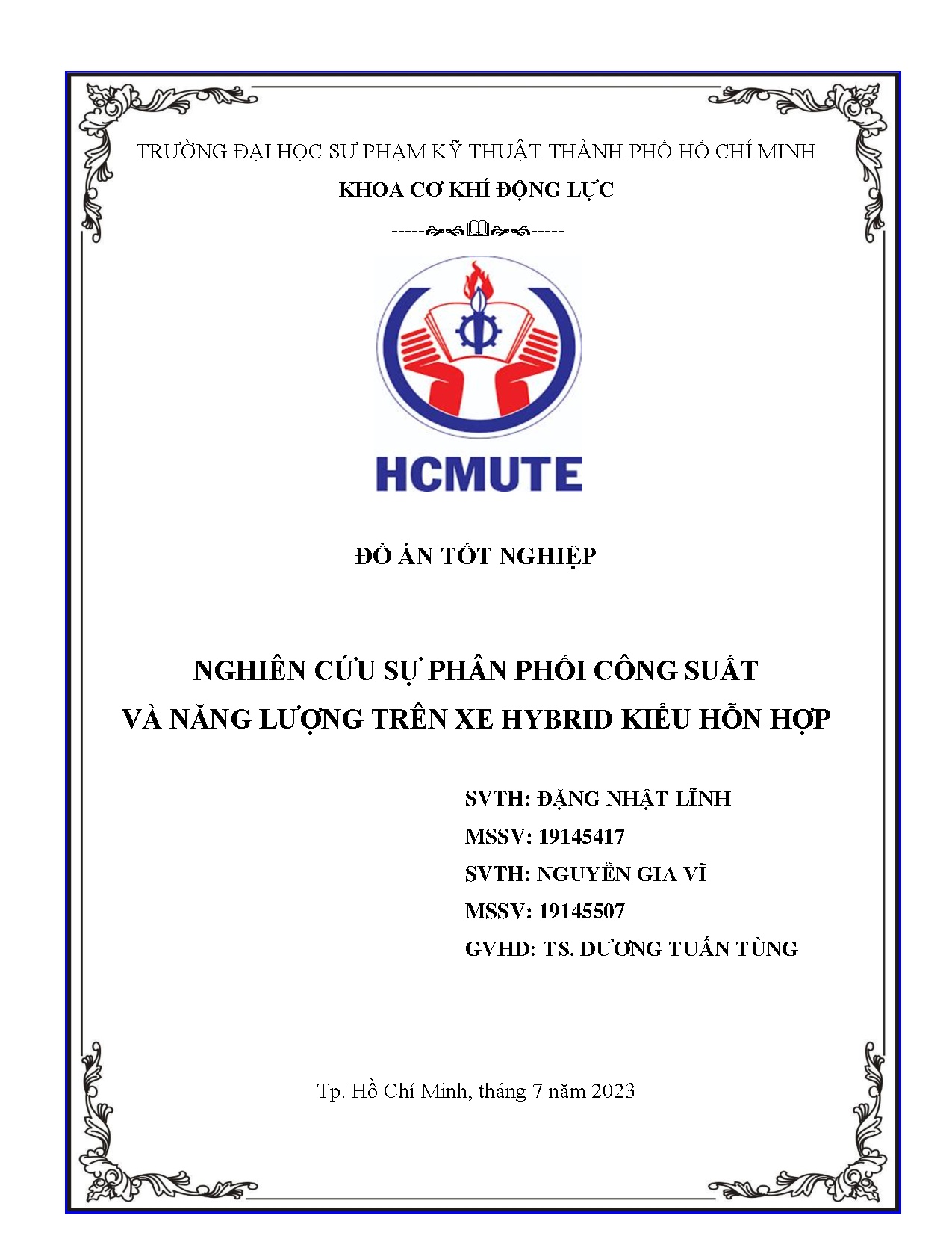 Đồ án tốt nghiệp - Nghiên cứu sự phân phối công suất và năng lượng trên xe hybrid kiểu hỗn hợp