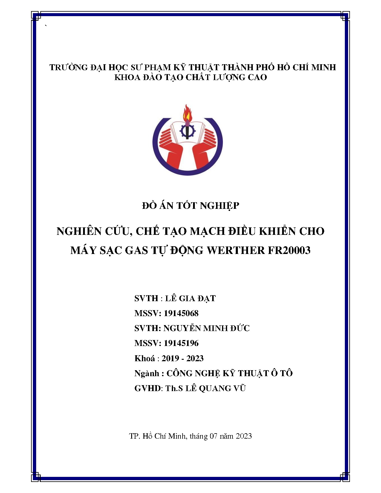 Đồ án tốt nghiệp - Nghiên cứu, chế tạo mạch điều khiển cho máy sạc gas tự động Werther Fr20003