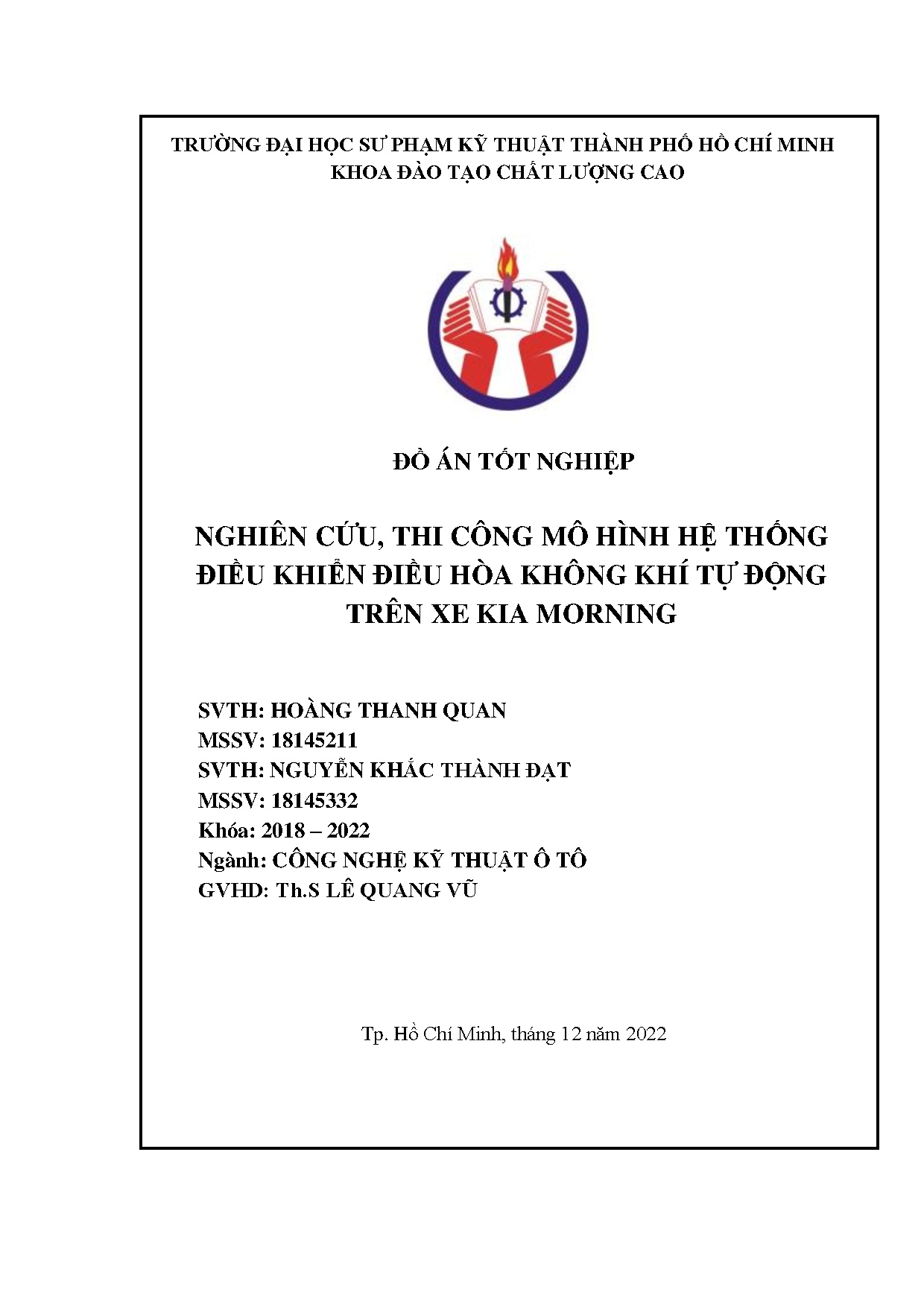 Đồ án tốt nghiệp - Nghiên cứu, thi công mô hình hệ thống điều khiển điều hòa không khí tự động TXKM
