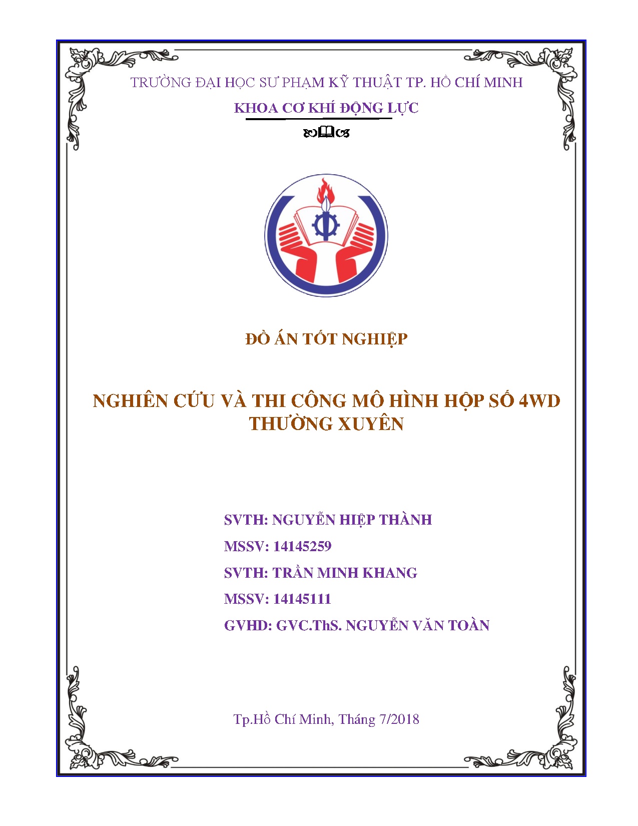 Đồ án tốt nghiệp - Nghiên cứu và thi công mô hình hộp số 4WD thường xuyên: Đồ án tốt nghiệp NCNKTÔT