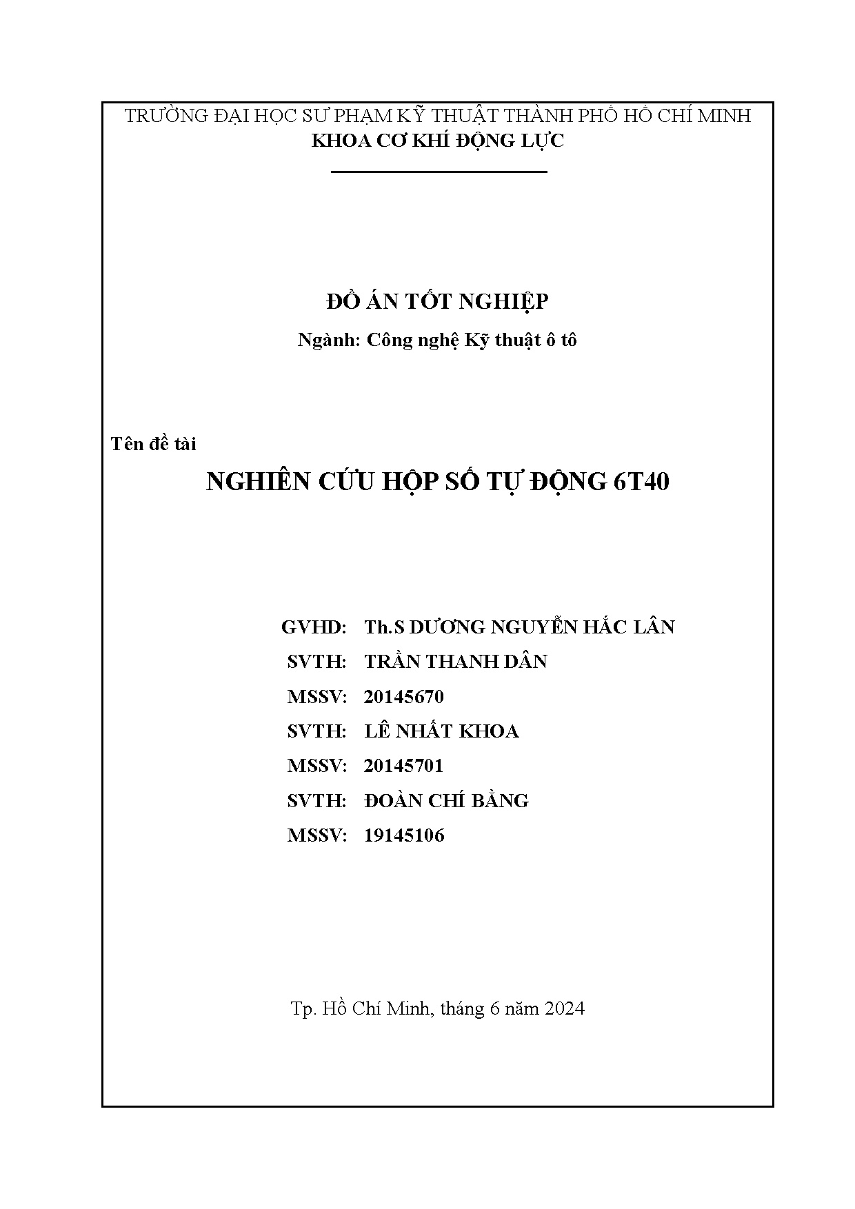 Đồ án tốt nghiệp - Nghiên cứu hộp số tự động 6T40