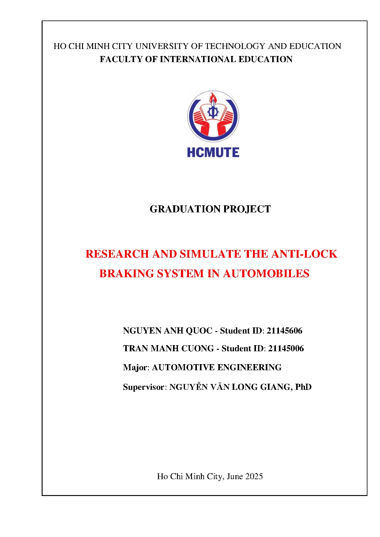 Đồ án tốt nghiệp - Research and simulate the anti-lock braking system in automobiles