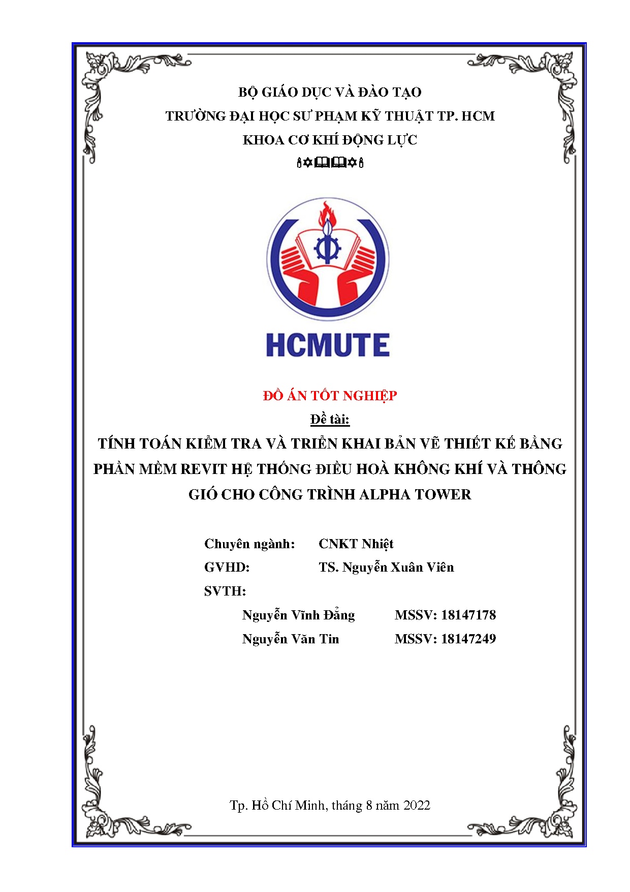 Đồ án tốt nghiệp - Tính toán kiểm tra và triển khai bản vẽ thiết kế bằng phần mềm RHTĐHKKVTGCCTAT