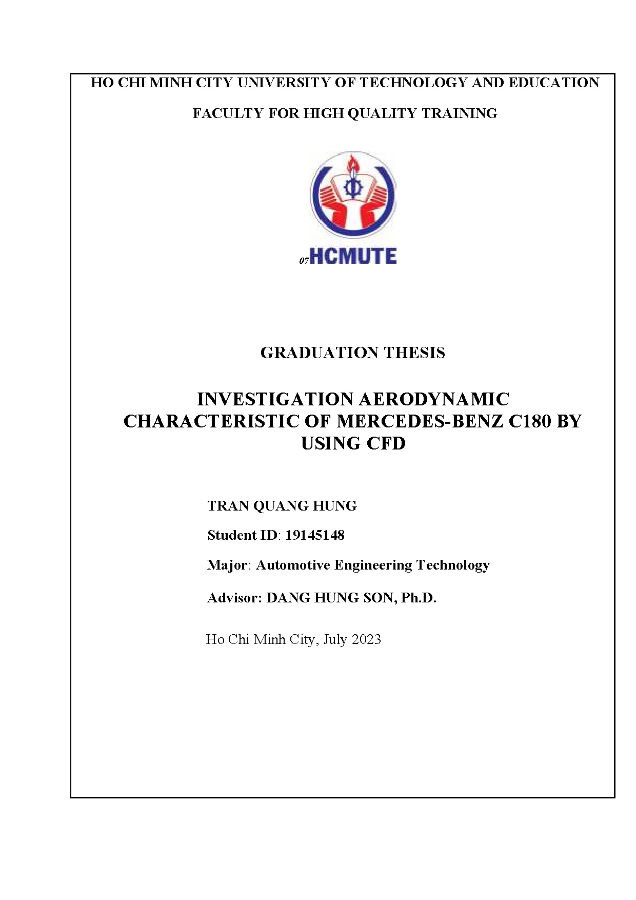 Đồ án tốt nghiệp - Investigation aeroddynamic characteristic of Mercedes-Benz C180 by using CFD