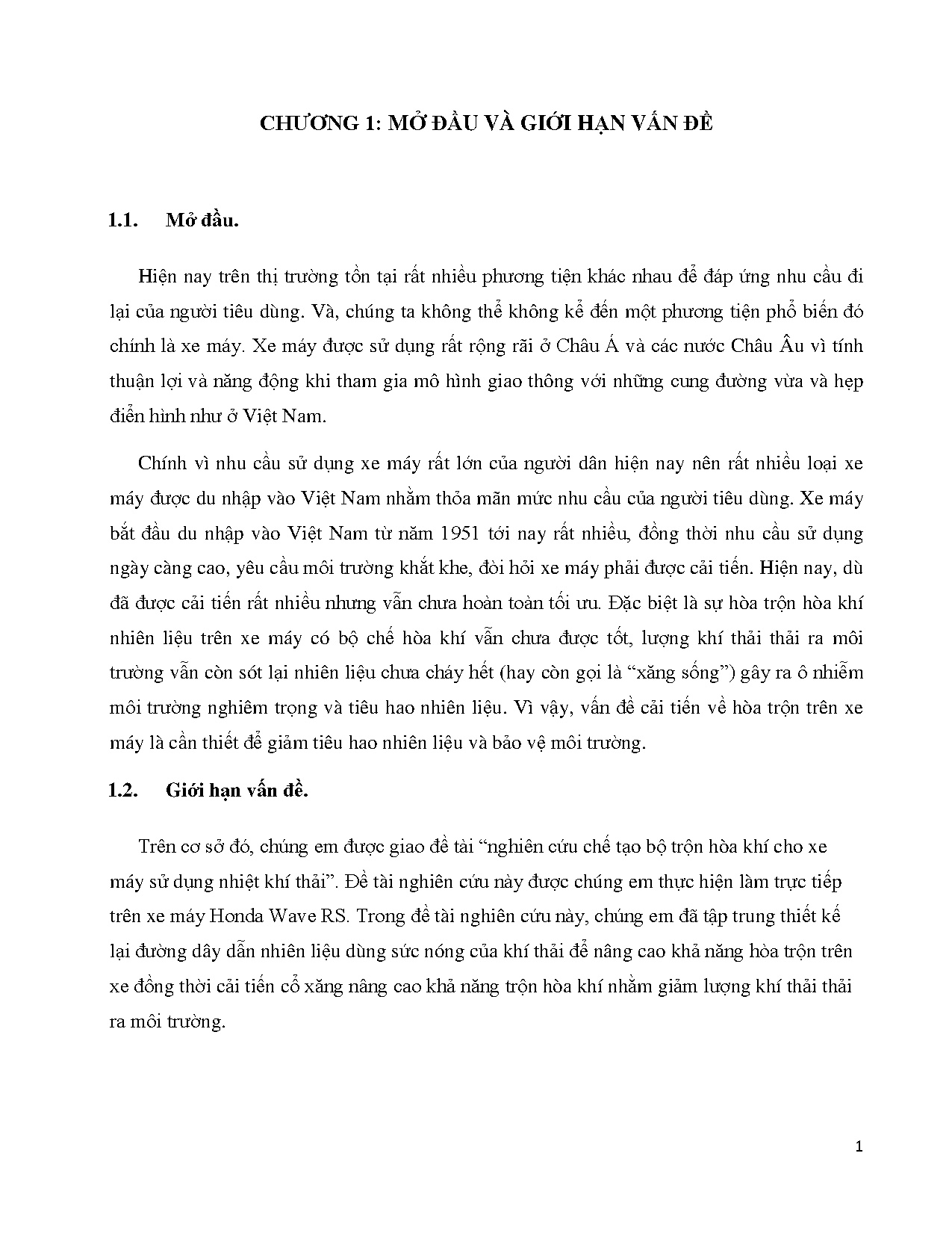 Đồ án tốt nghiệp - Nghiên cứu chế tạo bộ trộn hòa khí cho xe máy sử dụng nhiệt khí thải
