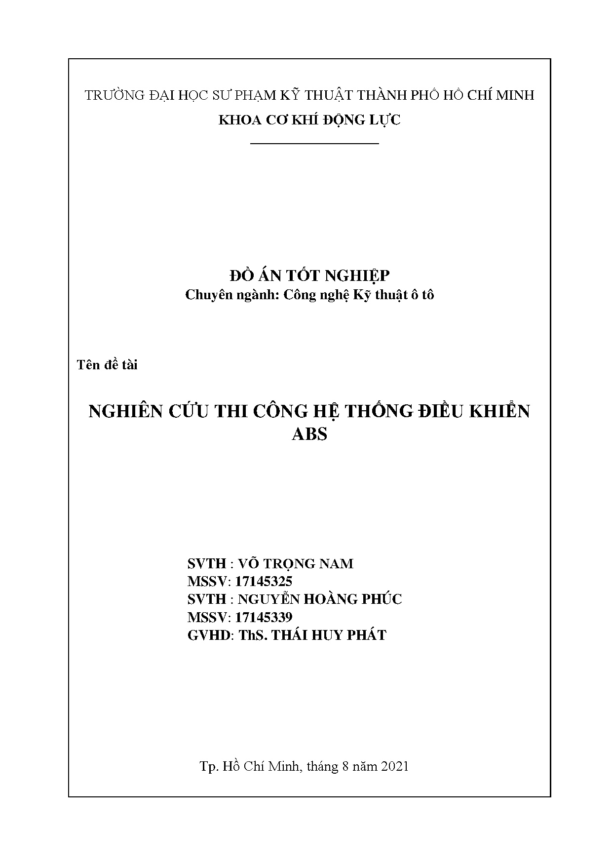 Đồ án tốt nghiệp - Nghiên cứu thi công hệ thống điều khiển ABS