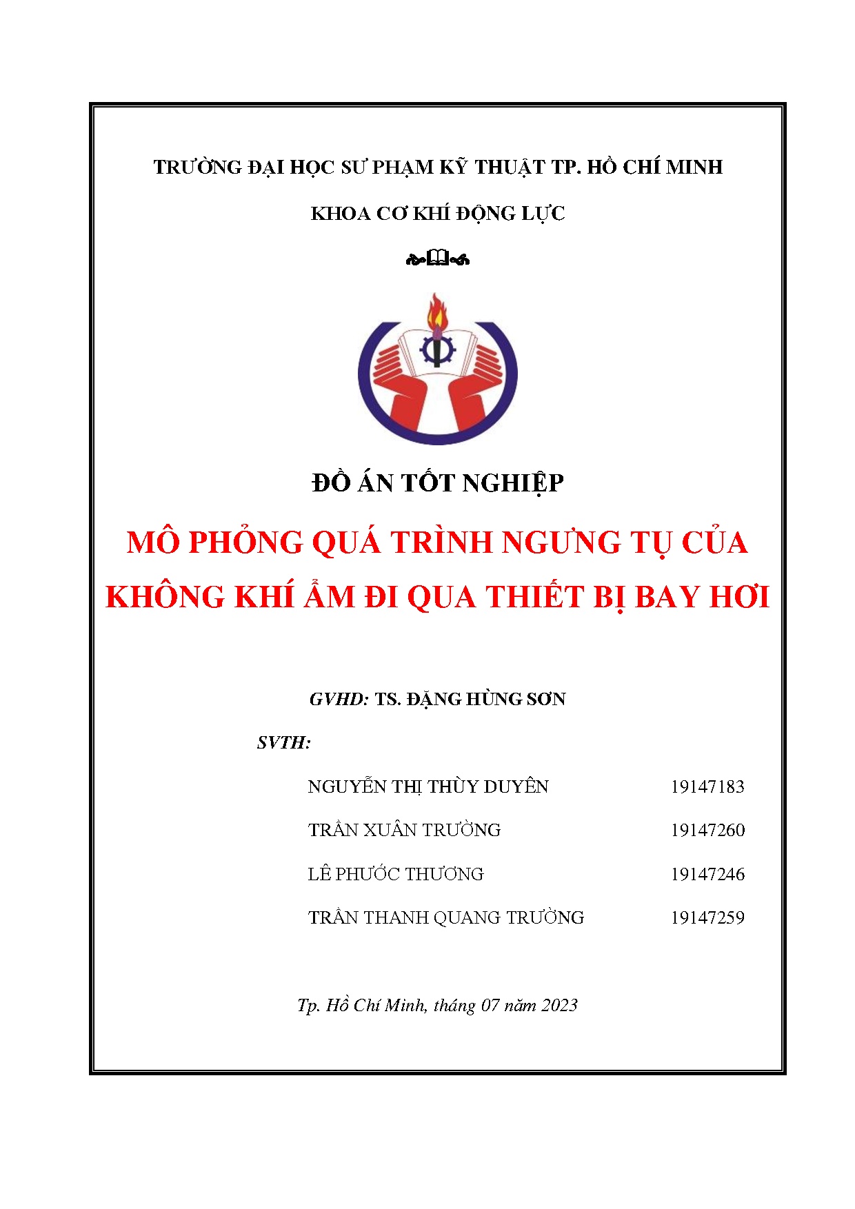 Đồ án tốt nghiệp - Mô phỏng quá trình ngưng tụ của không khí ẩm đi qua thiết bị bay hơi