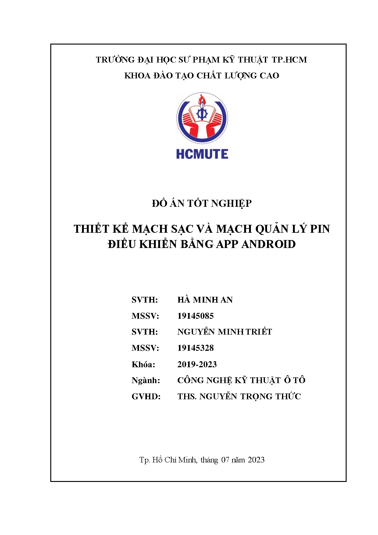 Đồ án tốt nghiệp - Thiết kế mạch sạc và mạch quản lý pin điều khiển bằng app Android