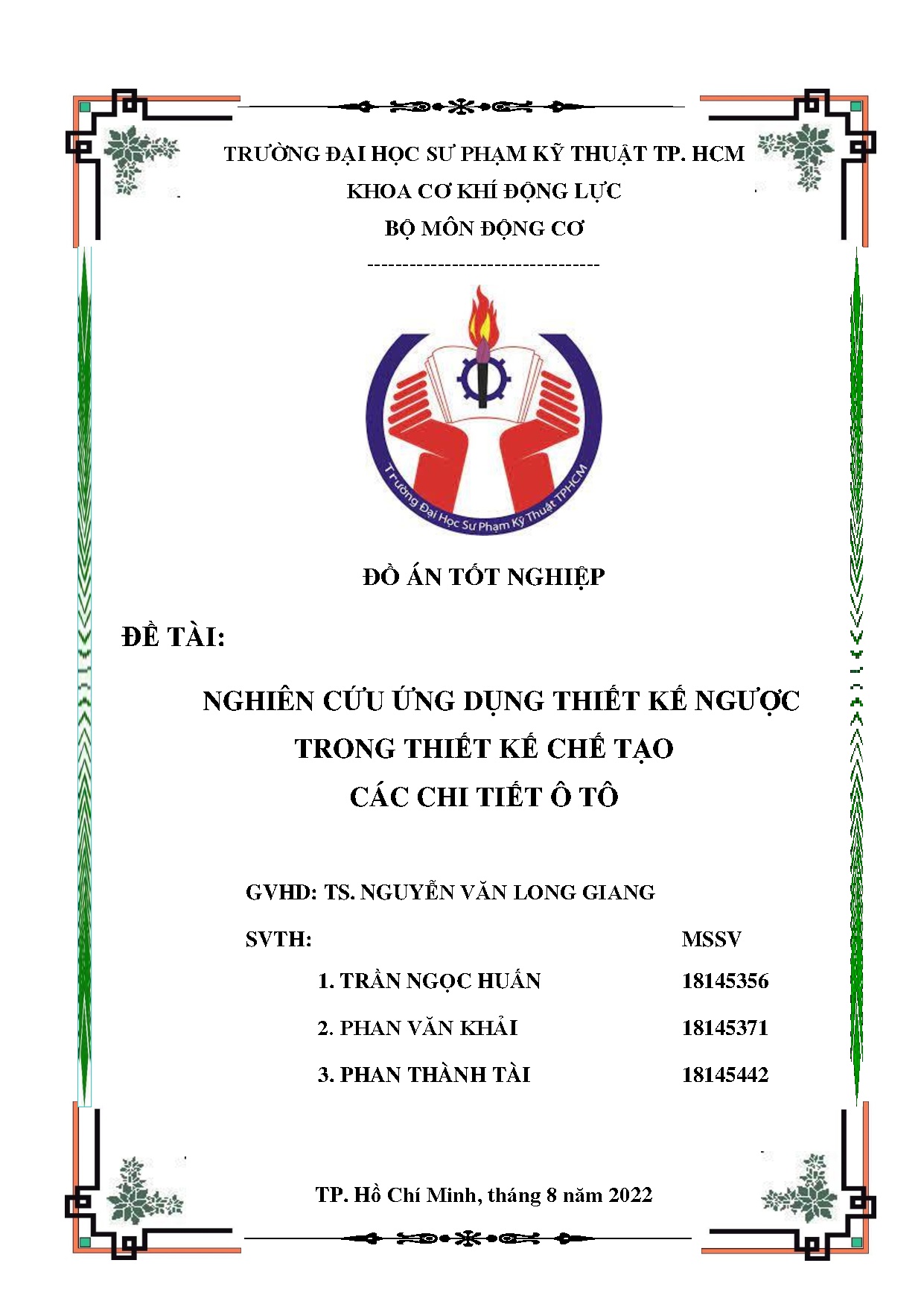Đồ án tốt nghiệp - Nghiên cứu ứng dụng thiết kế ngược trong thiết kế chế tạo các chi tiết ô tô