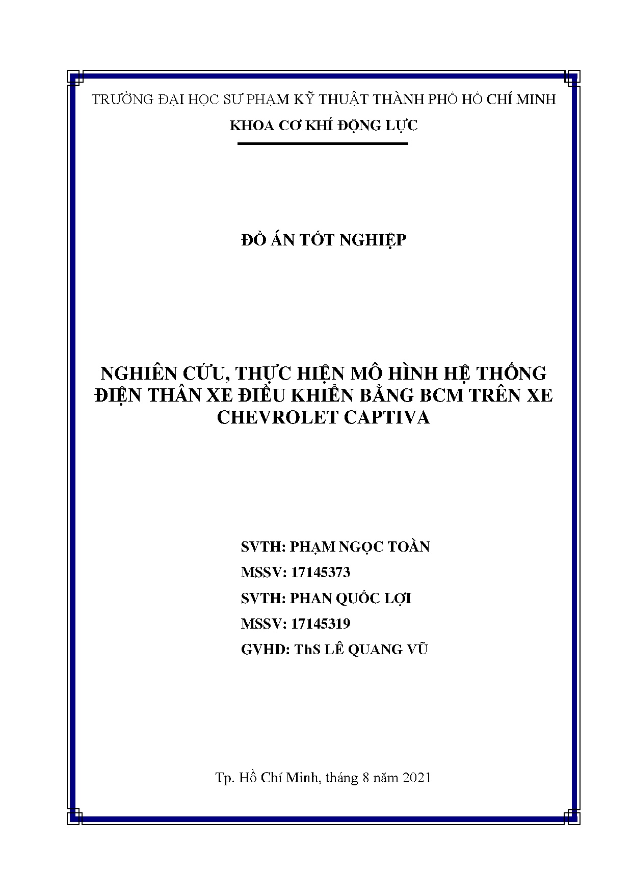 Đồ án tốt nghiệp - Nghiên cứu, thực hiện mô hình hệ thống điện thân xe điều khiển bằng BCM trên XCC