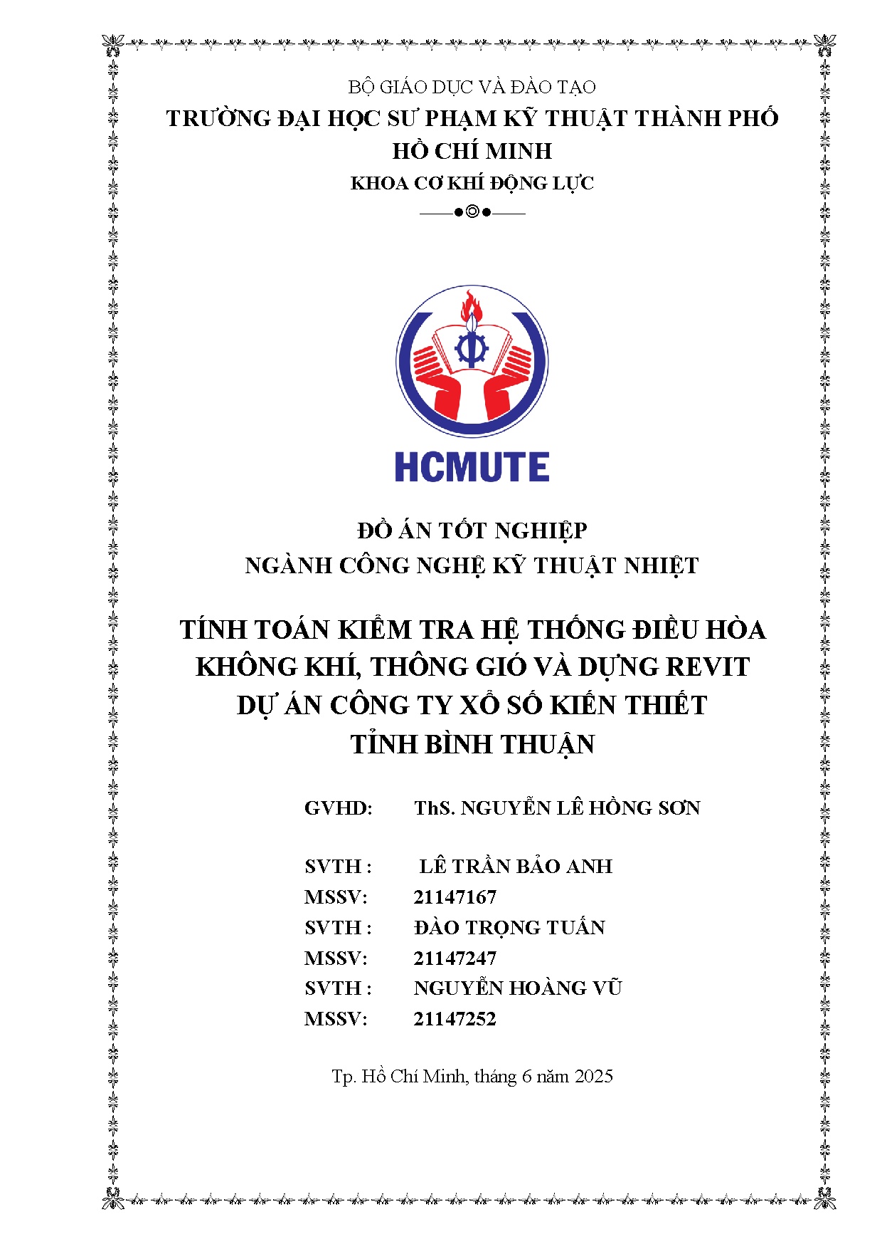 Đồ án tốt nghiệp - Tính toán kiểm tra hệ thống điều hòa không khí, thông gió và dựng RDÁCTXSKTTBT