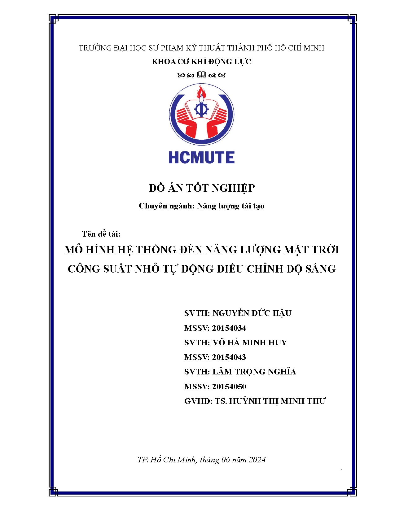 Đồ án tốt nghiệp - Mô hình hệ thống đèn năng lượng mặt trời công suất nhỏ tự động điều chỉnh độ sáng